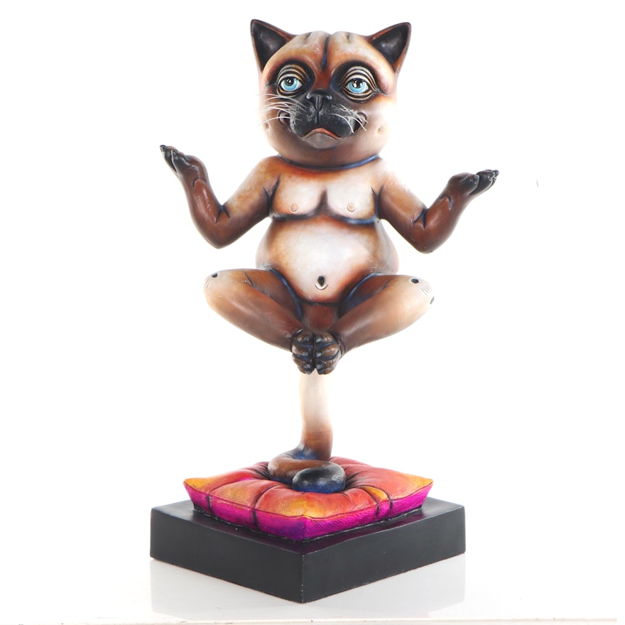 Carlos & Albert Hand-Painted Composite Sculpture of Meditating Cat