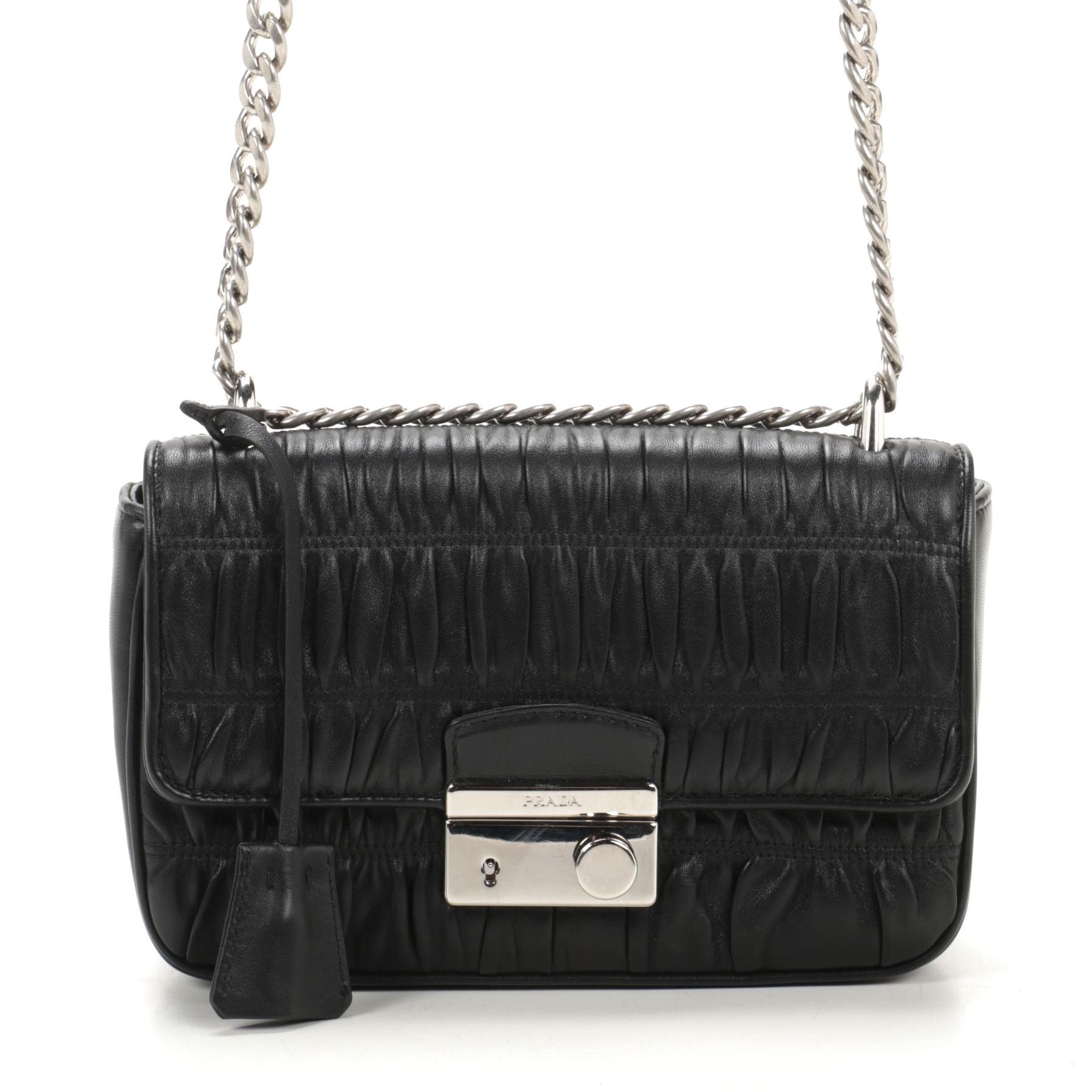 Prada Small Sound Crossbody Bag in Black Nappa Gaufre Leather