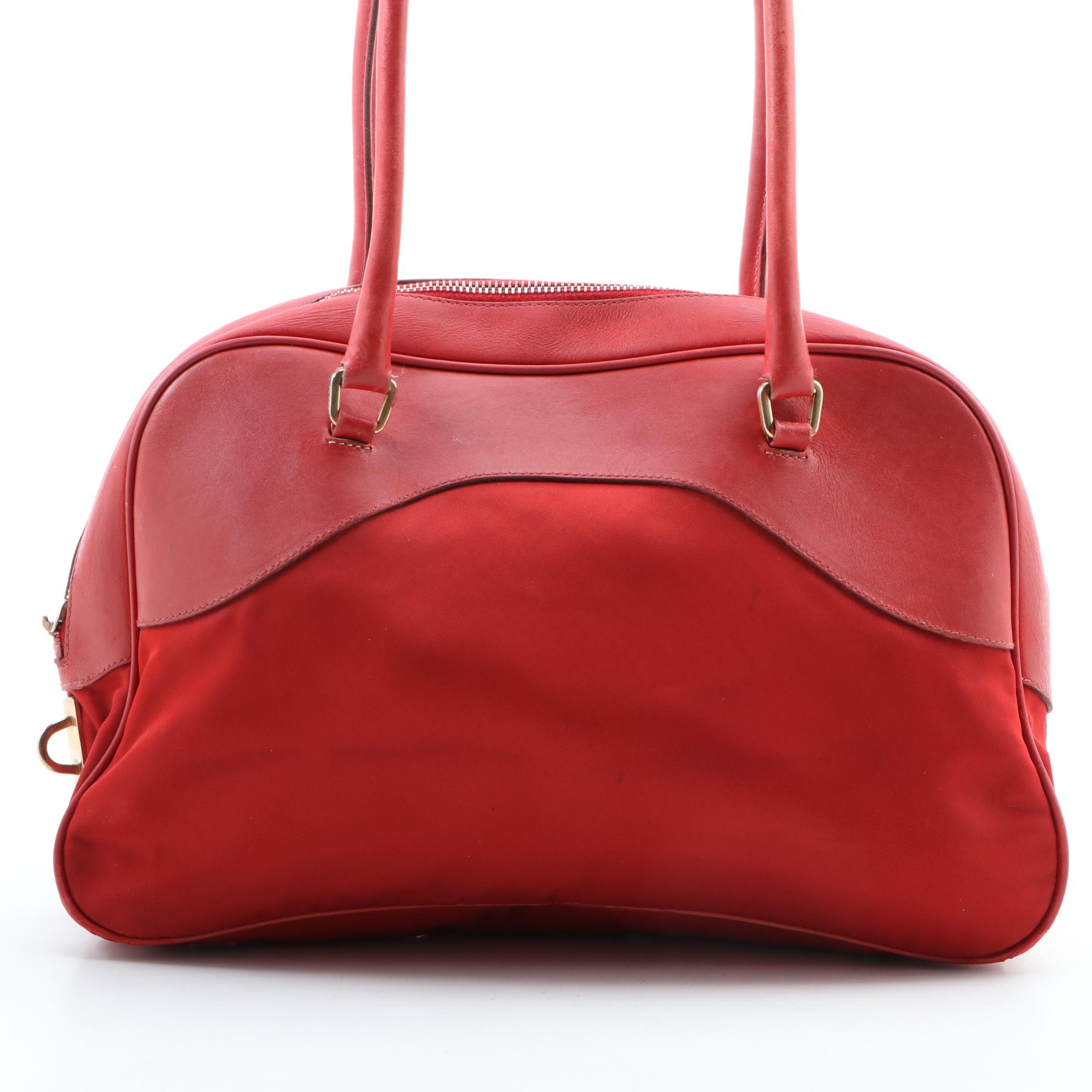 Modified Prada Bowler Bag in Red Nylon and Leather