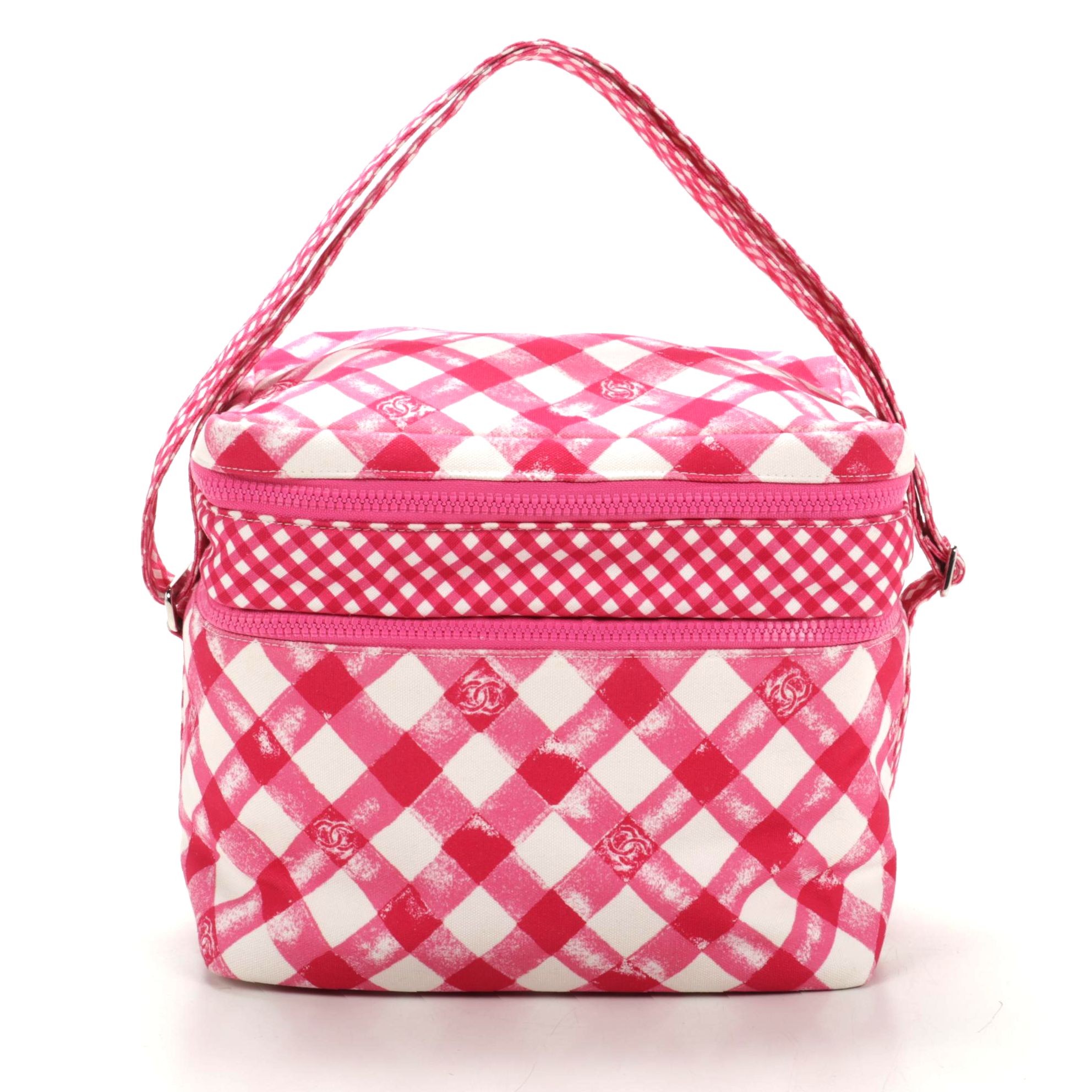 Chanel Medium Lunch Box Shoulder Bag in Pink Gingham Printed Canvas