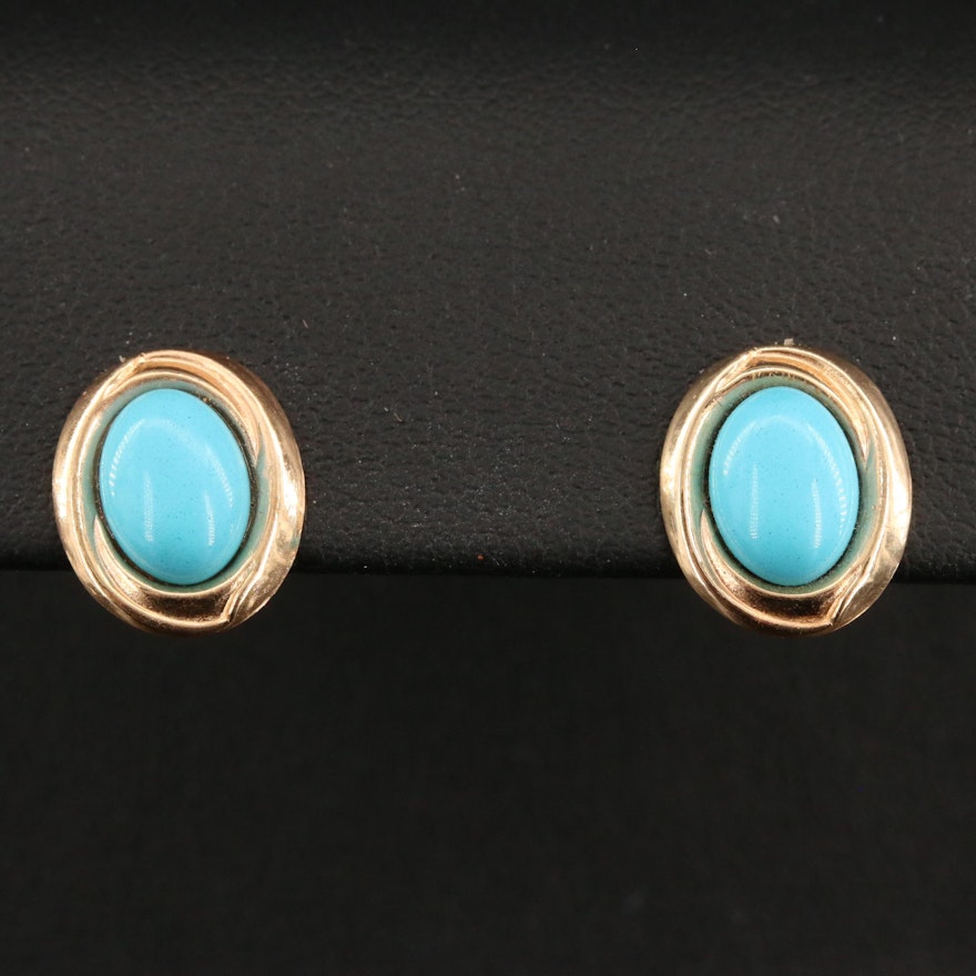 14K Imitation Turquoise Button Earrings