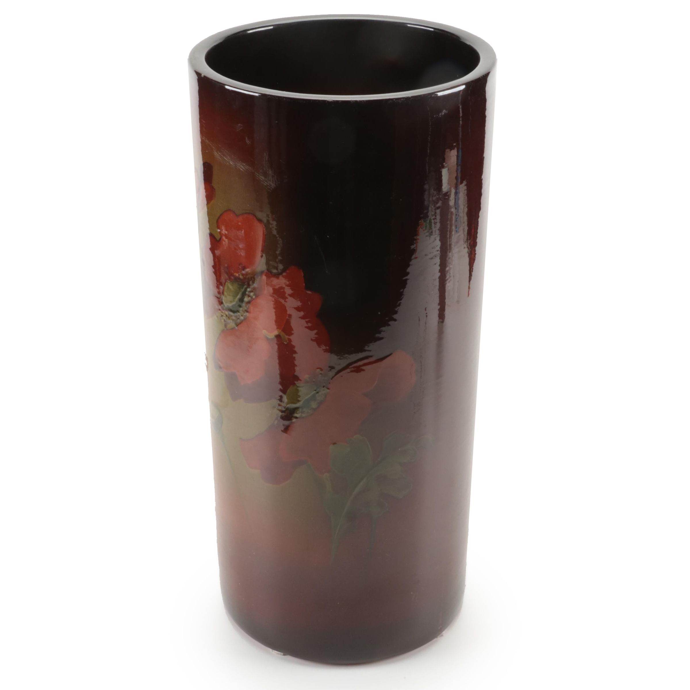Weller Pottery Standard Glaze Poppy Cylinder Umbrella Stand, Early 20th Century