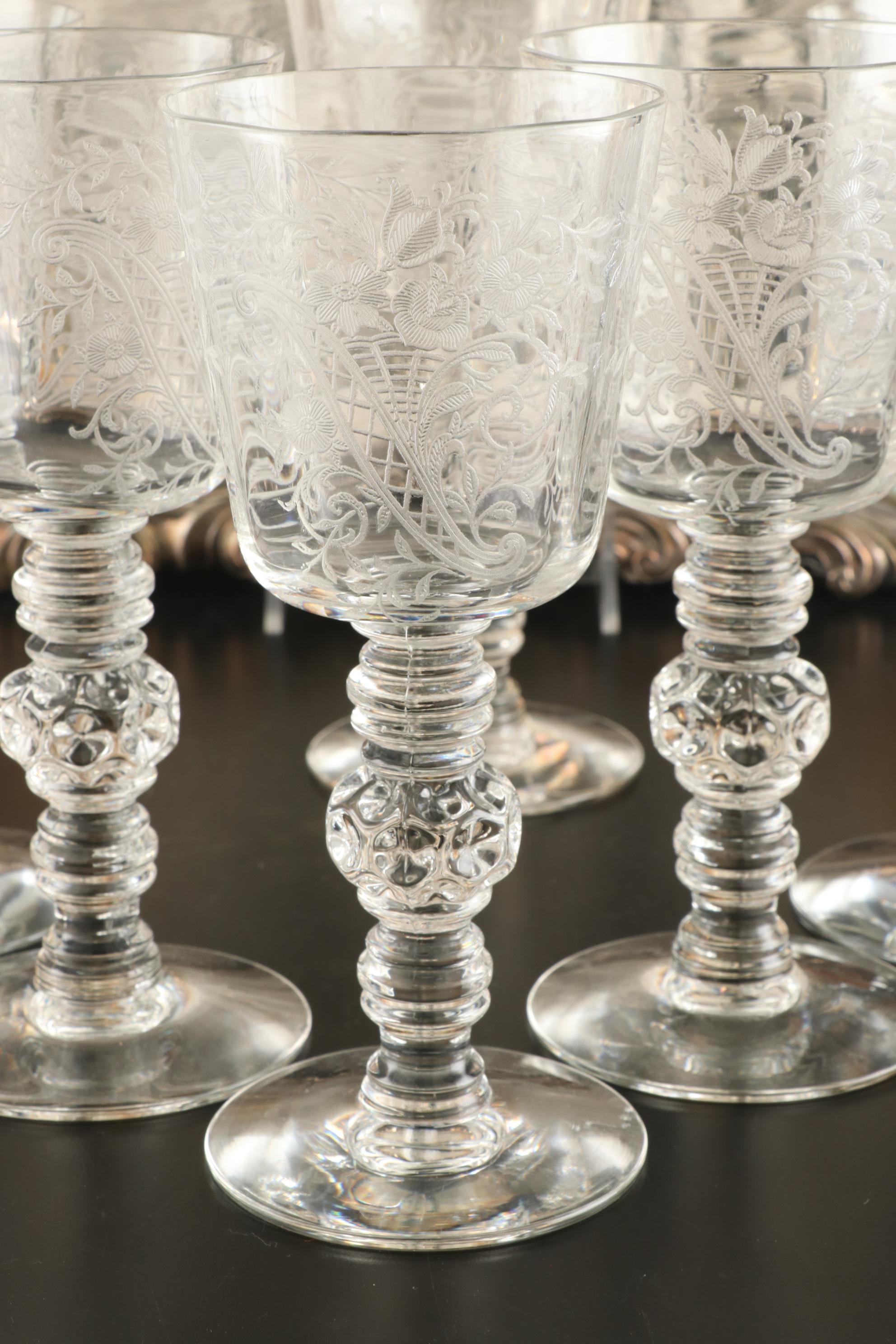 F. B. Rogers Silver Plate Tray with Etched Wine Glasses, Mid-20th C.