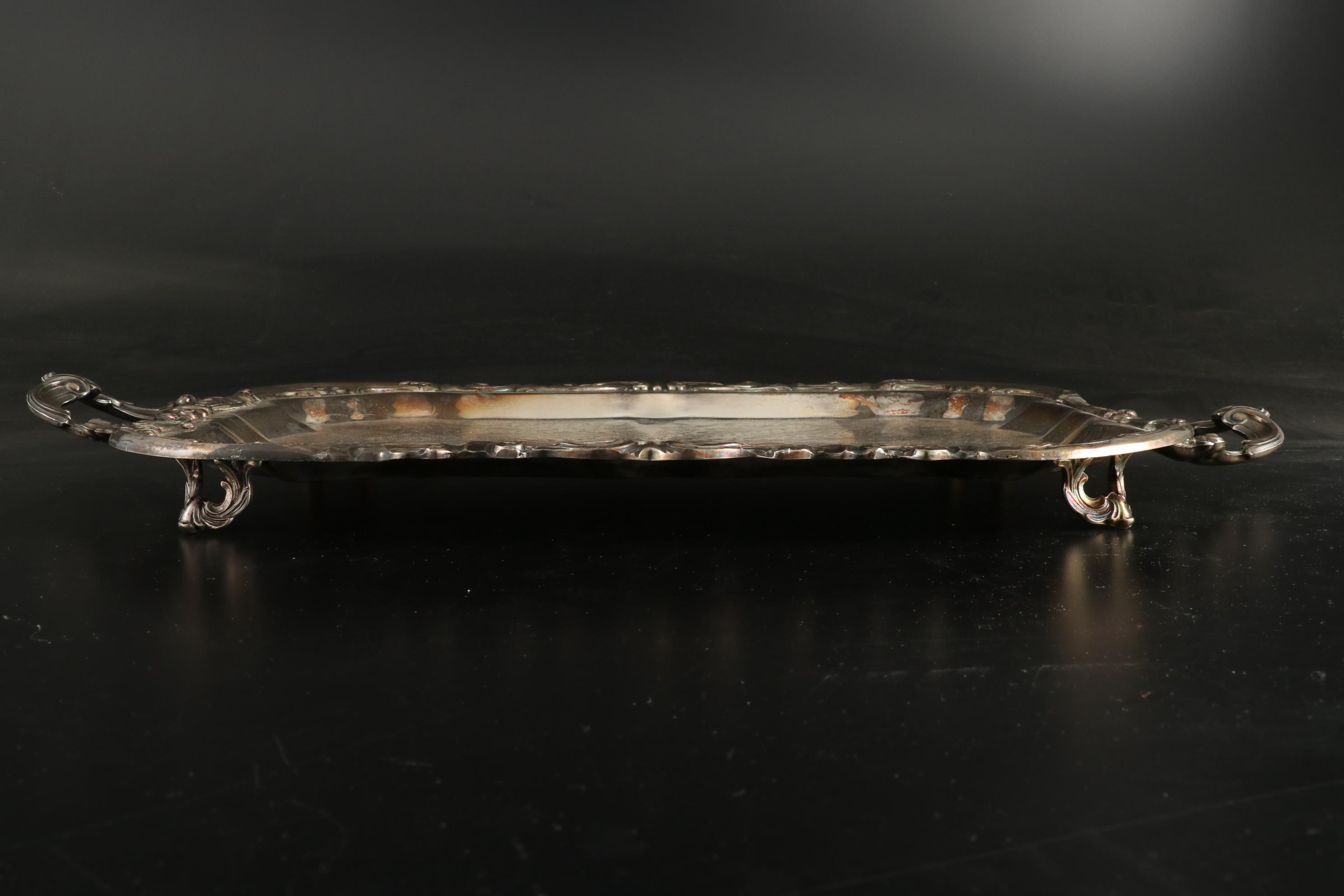 F. B. Rogers Silver Plate Tray with Etched Wine Glasses, Mid-20th C.