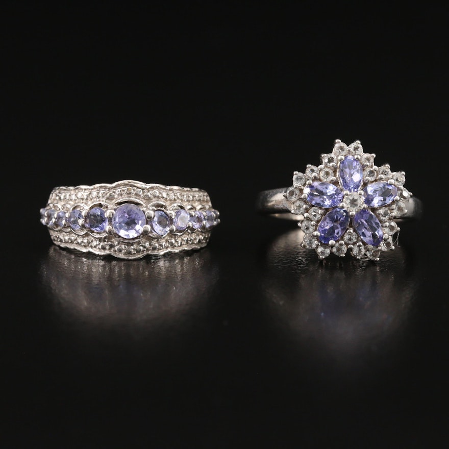 Sterling Silver Tanzanite and Cubic Zirconia Rings