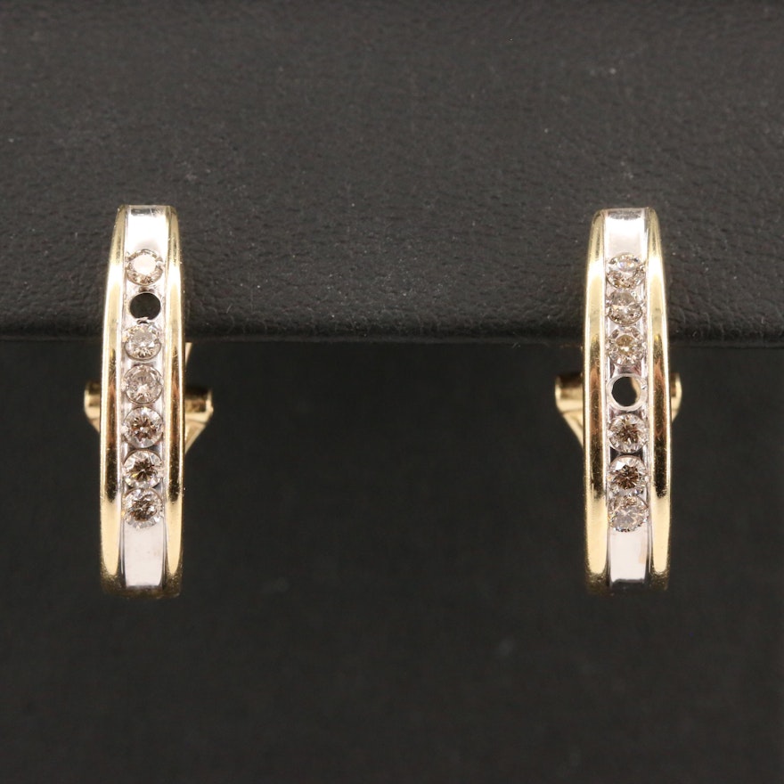 14K Diamond J-Hoop Earrings