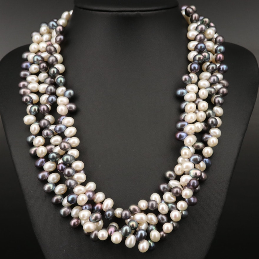 Pearl Torsade Necklace with Sterling Silver