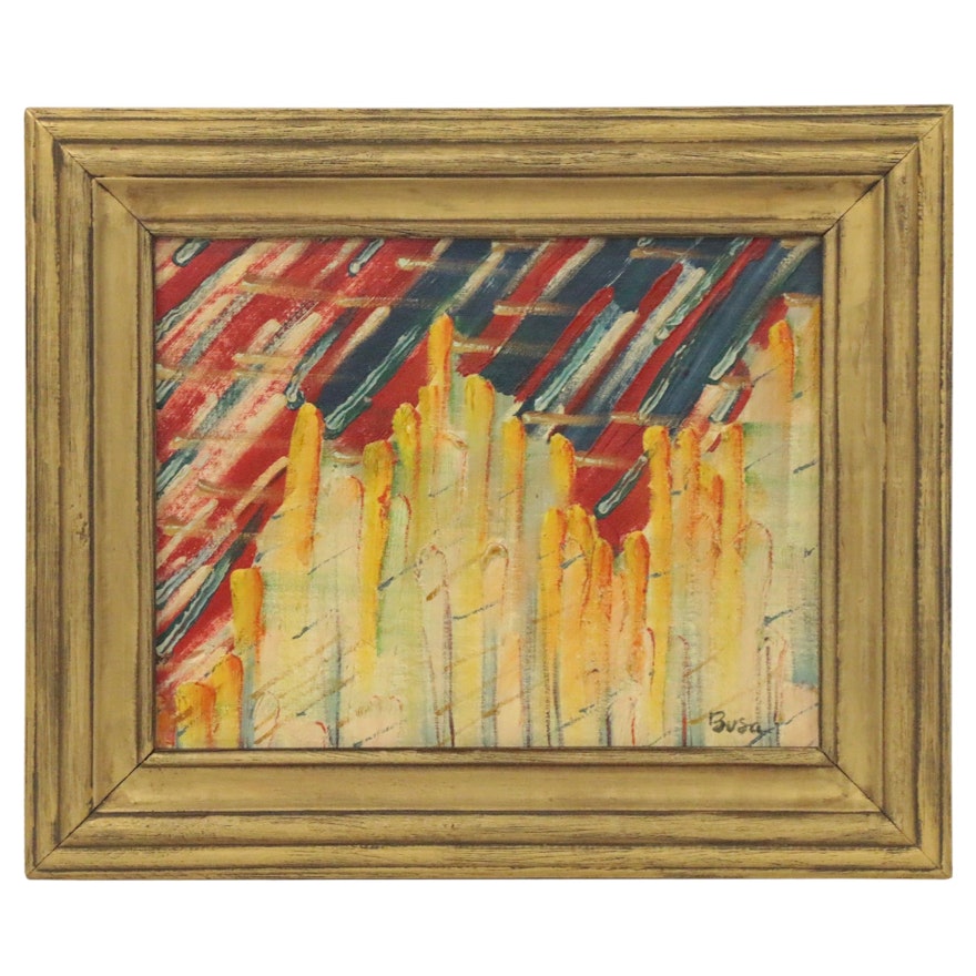 Busa Abstract Oil Painting, Mid-20th Century