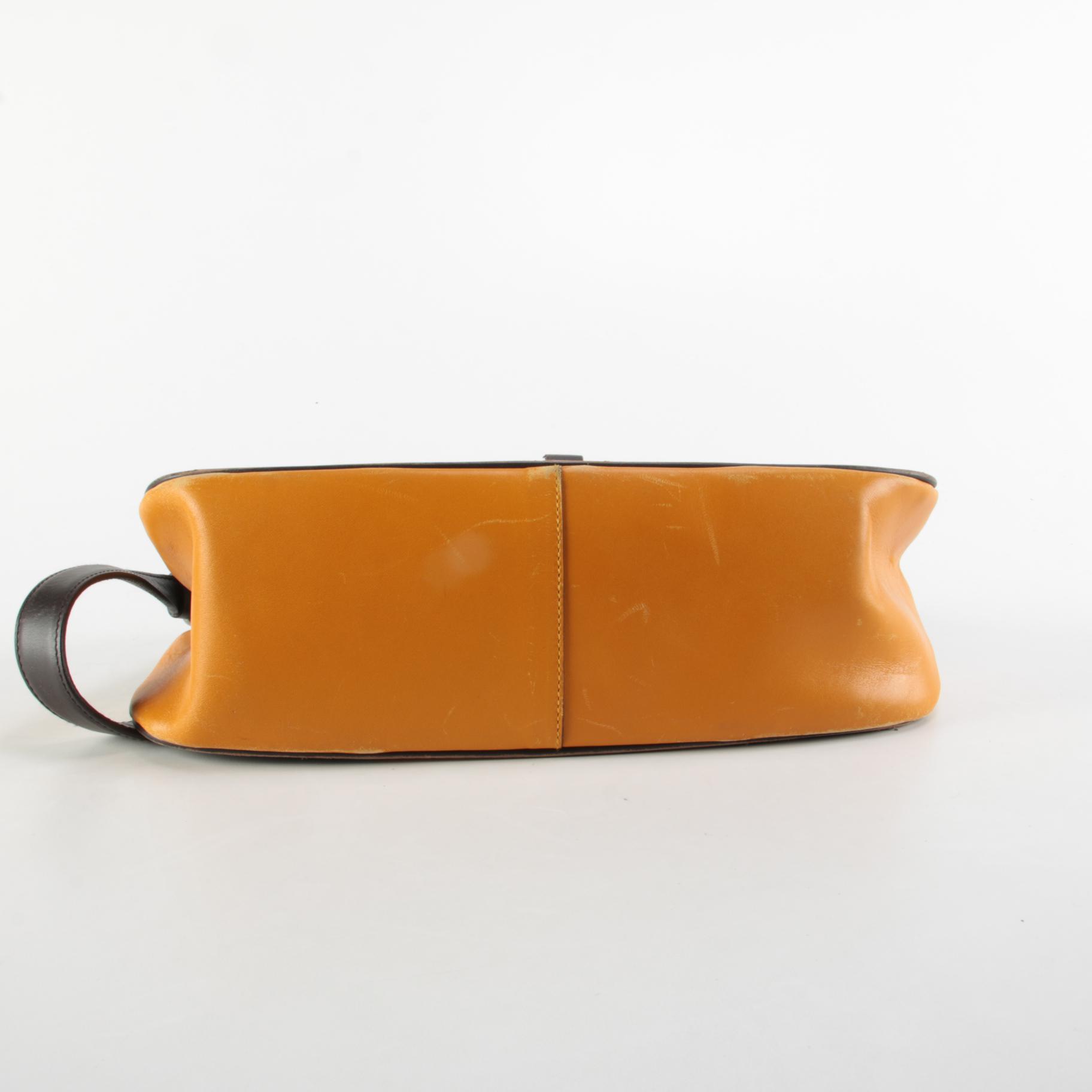 Prada Yellow and Dark Brown Leather Front Flap Shoulder Bag