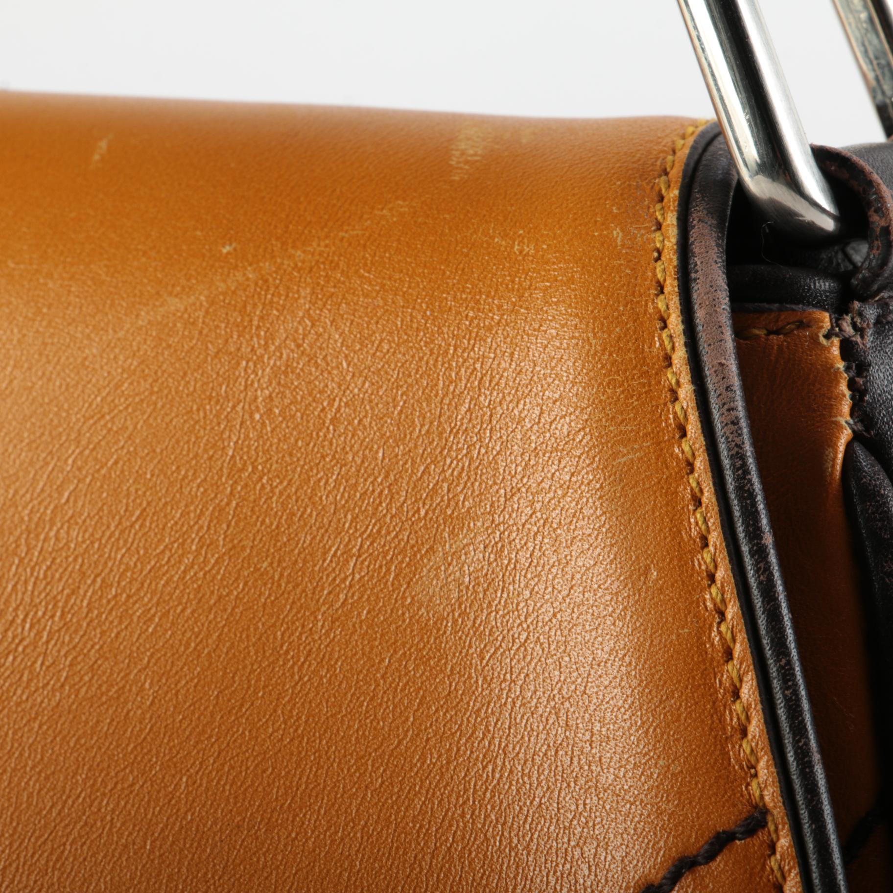 Prada Yellow and Dark Brown Leather Front Flap Shoulder Bag