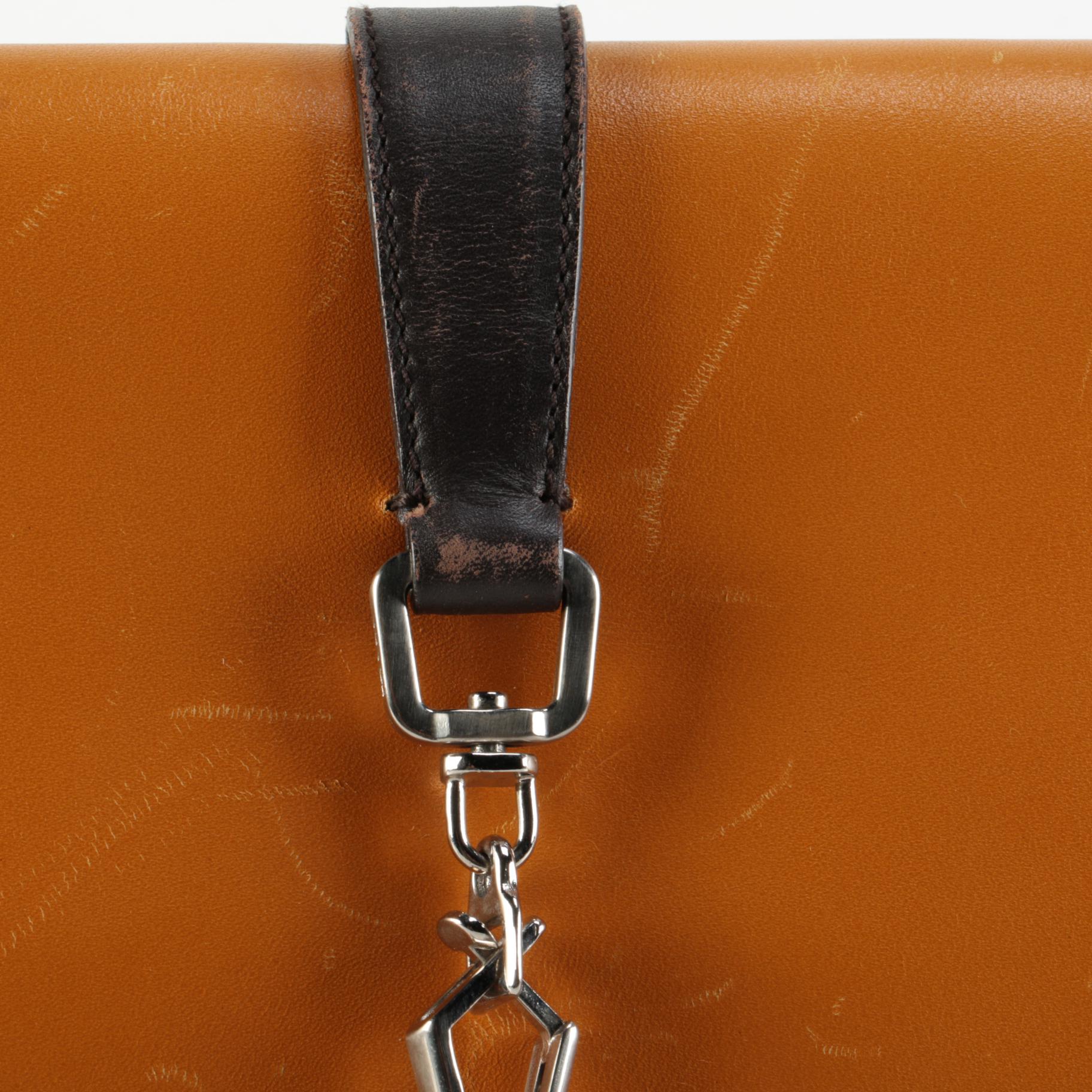 Prada Yellow and Dark Brown Leather Front Flap Shoulder Bag