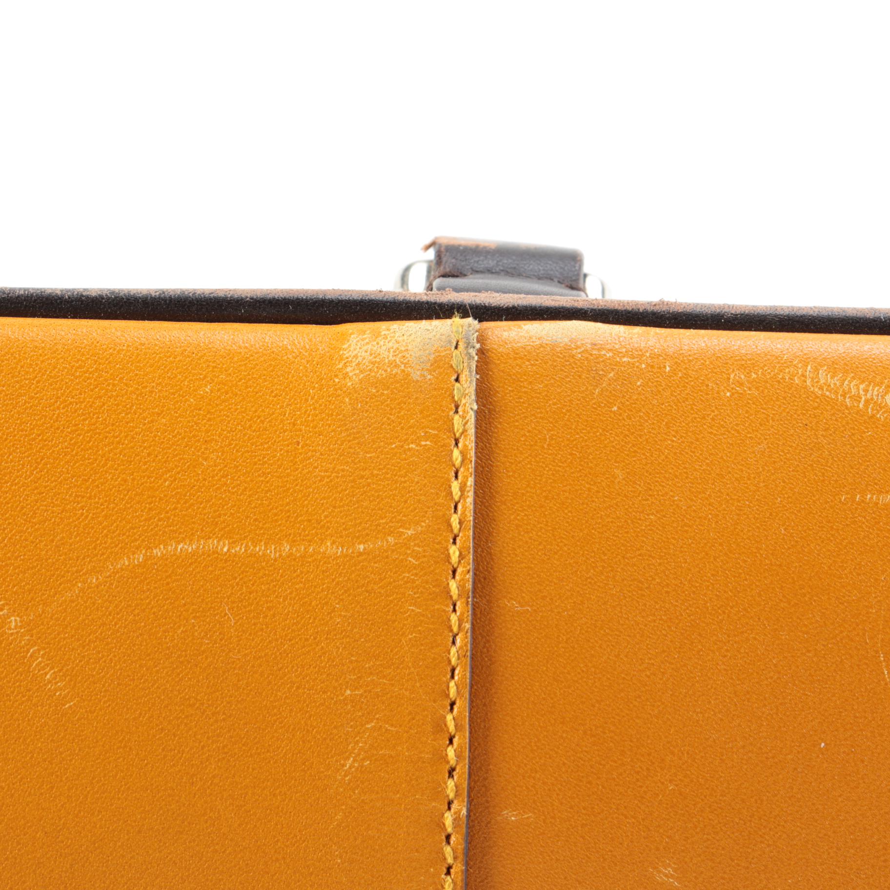 Prada Yellow and Dark Brown Leather Front Flap Shoulder Bag