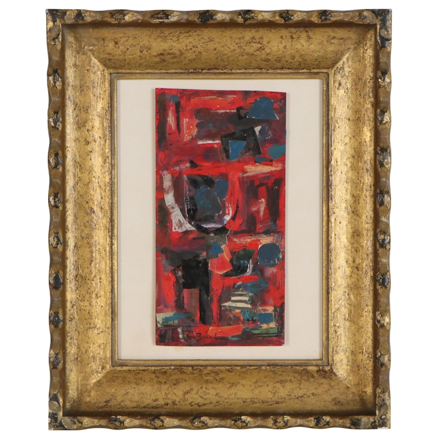 Abstract Mixed Media Oil Painting, Late 20th Century