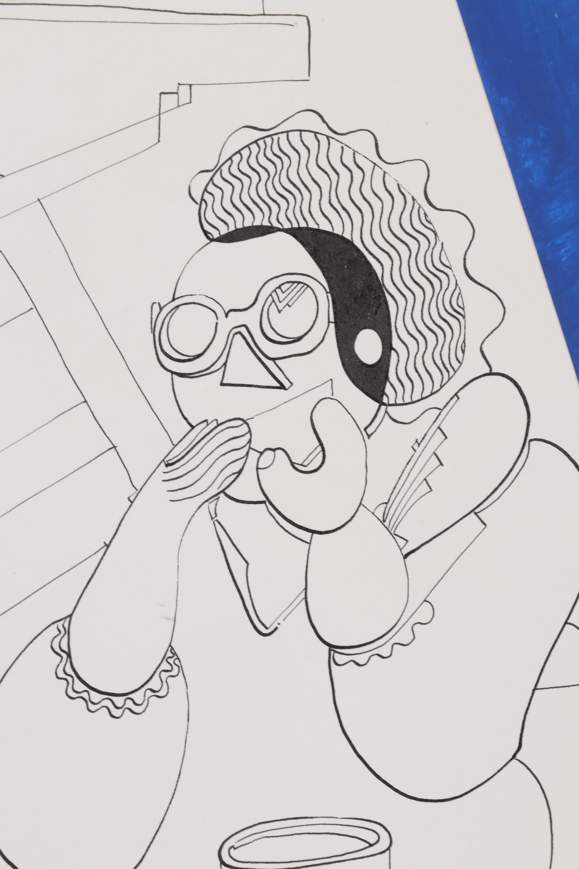 Eduardo Oliva Figural Ink Drawing, 1985