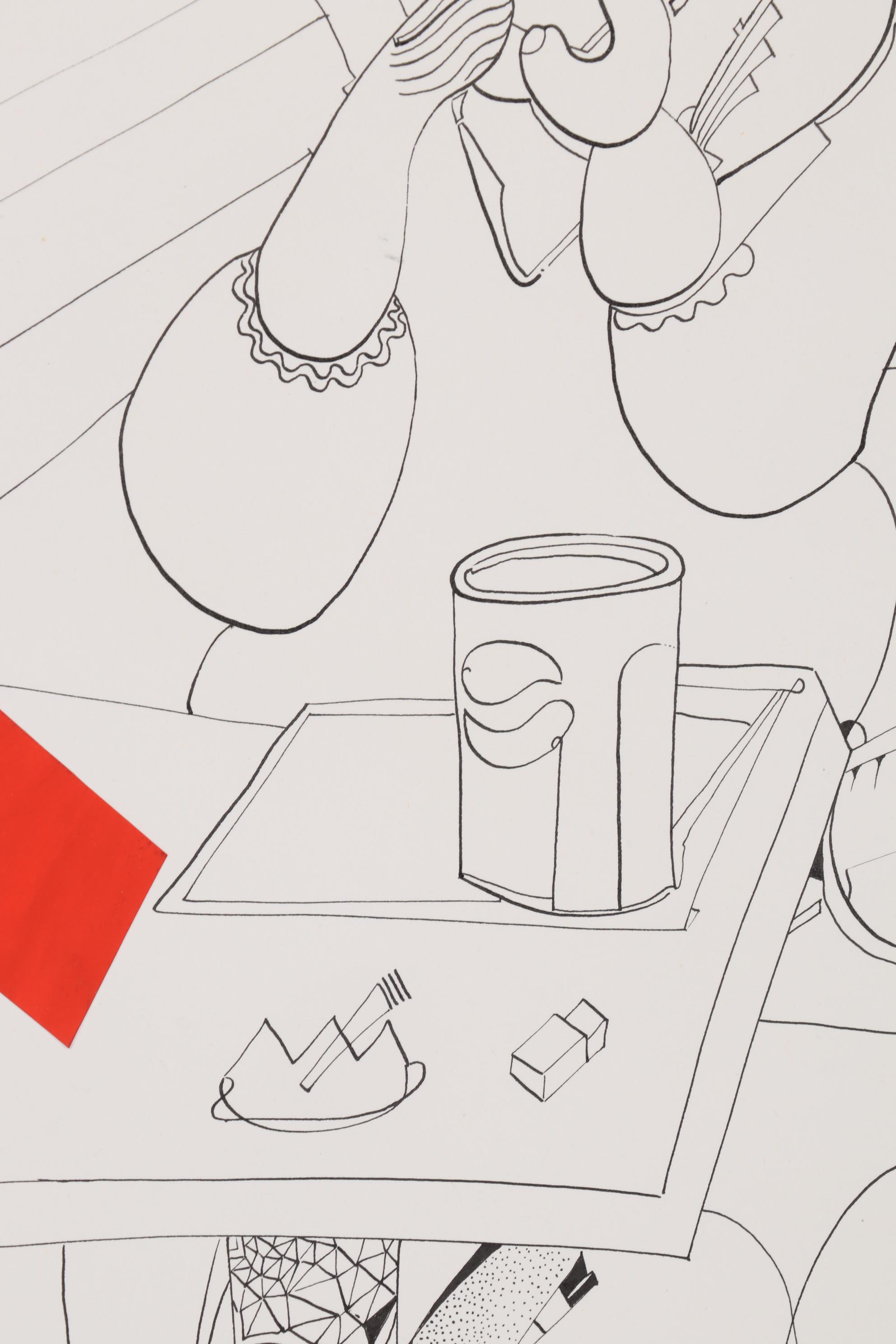 Eduardo Oliva Figural Ink Drawing, 1985