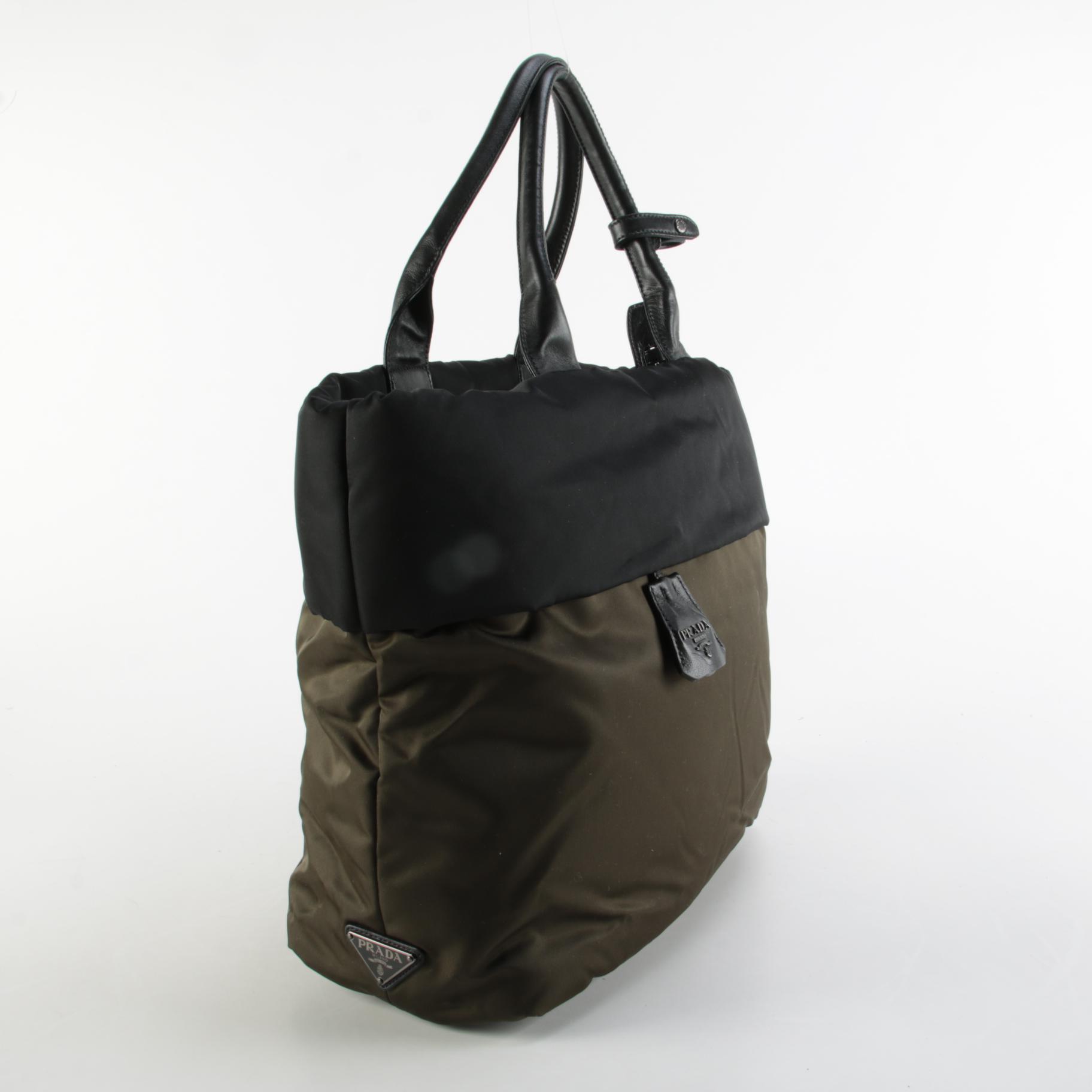 Prada Tessuto Olive and Black Reversible Tote Bag