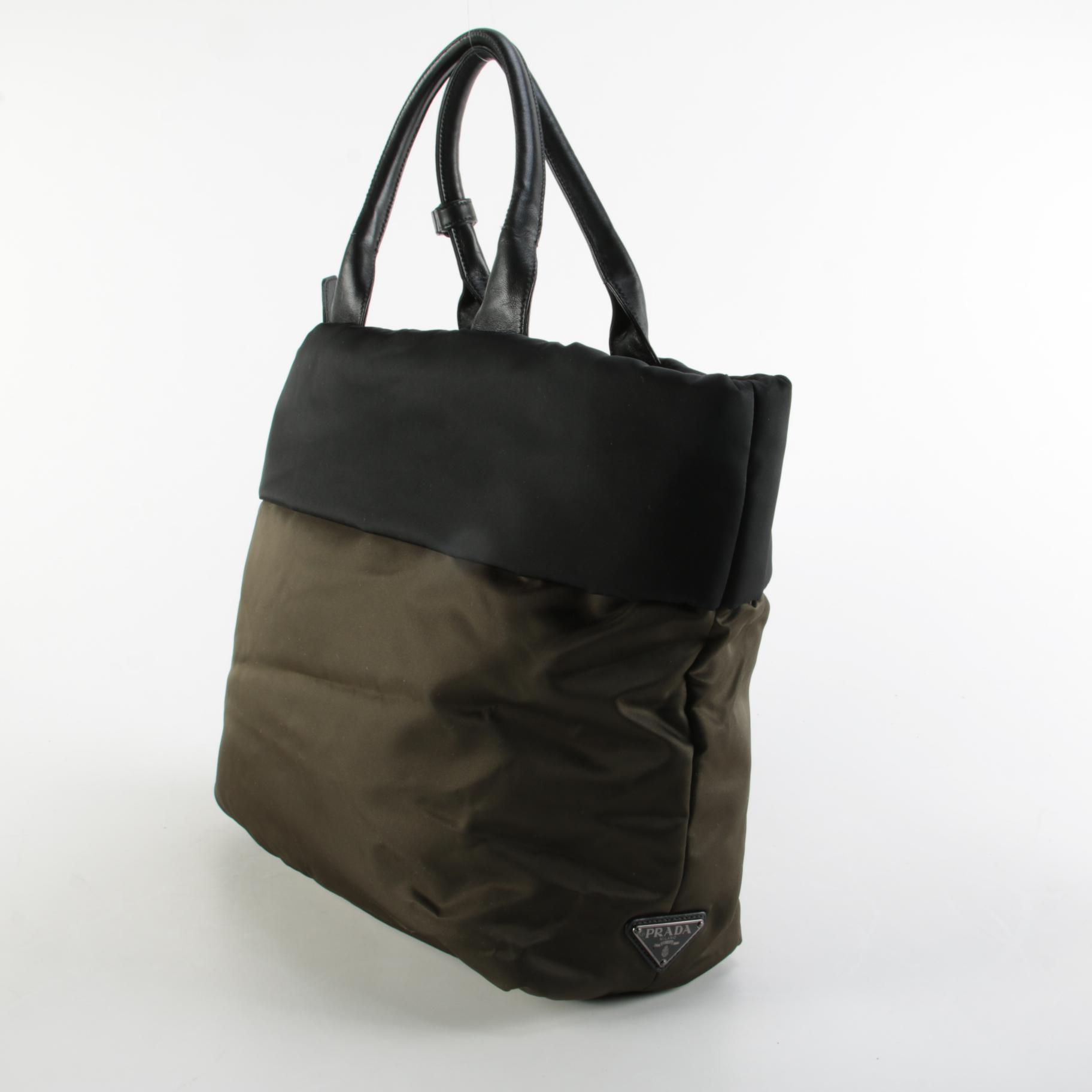 Prada Tessuto Olive and Black Reversible Tote Bag