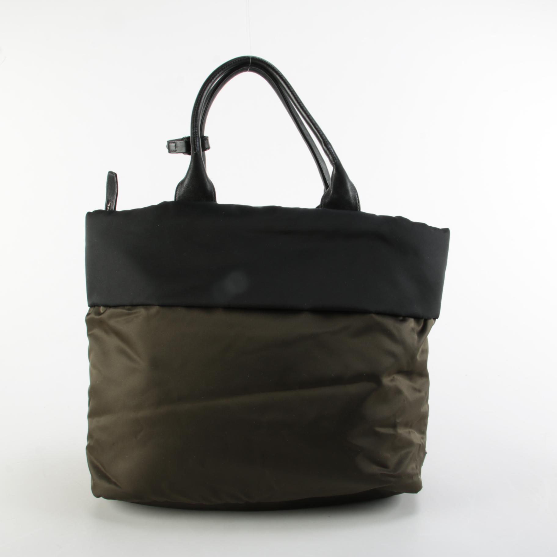 Prada Tessuto Olive and Black Reversible Tote Bag