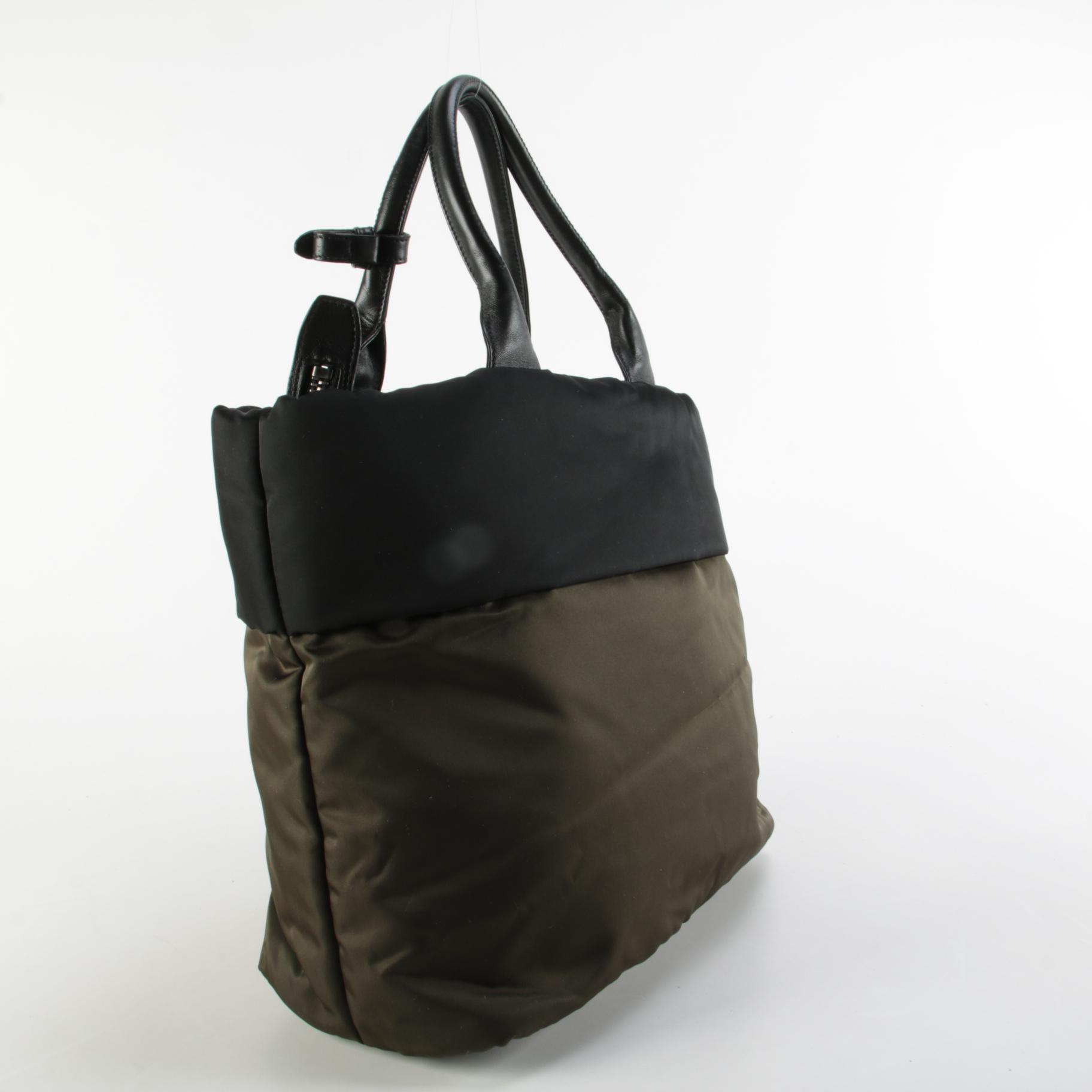 Prada Tessuto Olive and Black Reversible Tote Bag