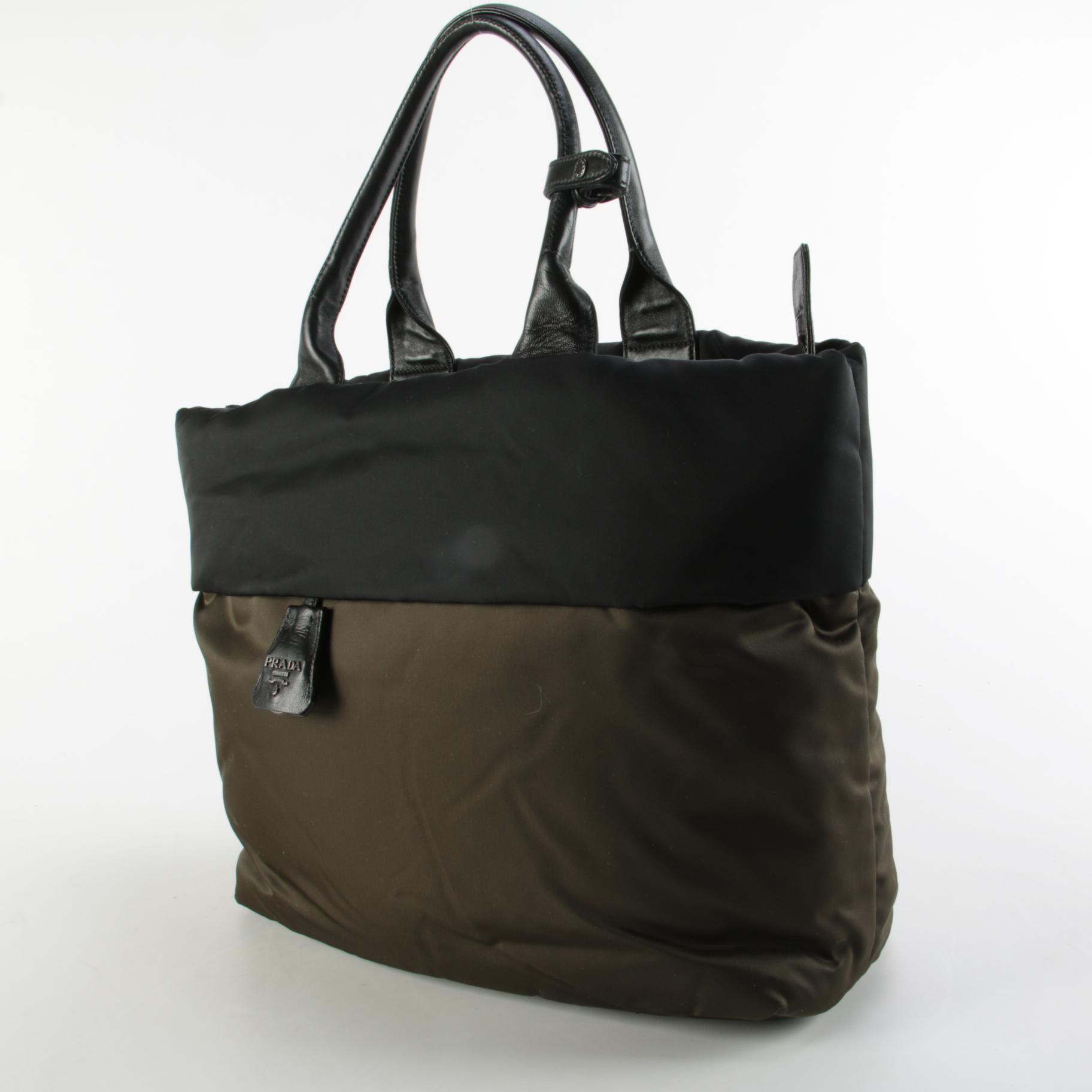 Prada Tessuto Olive and Black Reversible Tote Bag