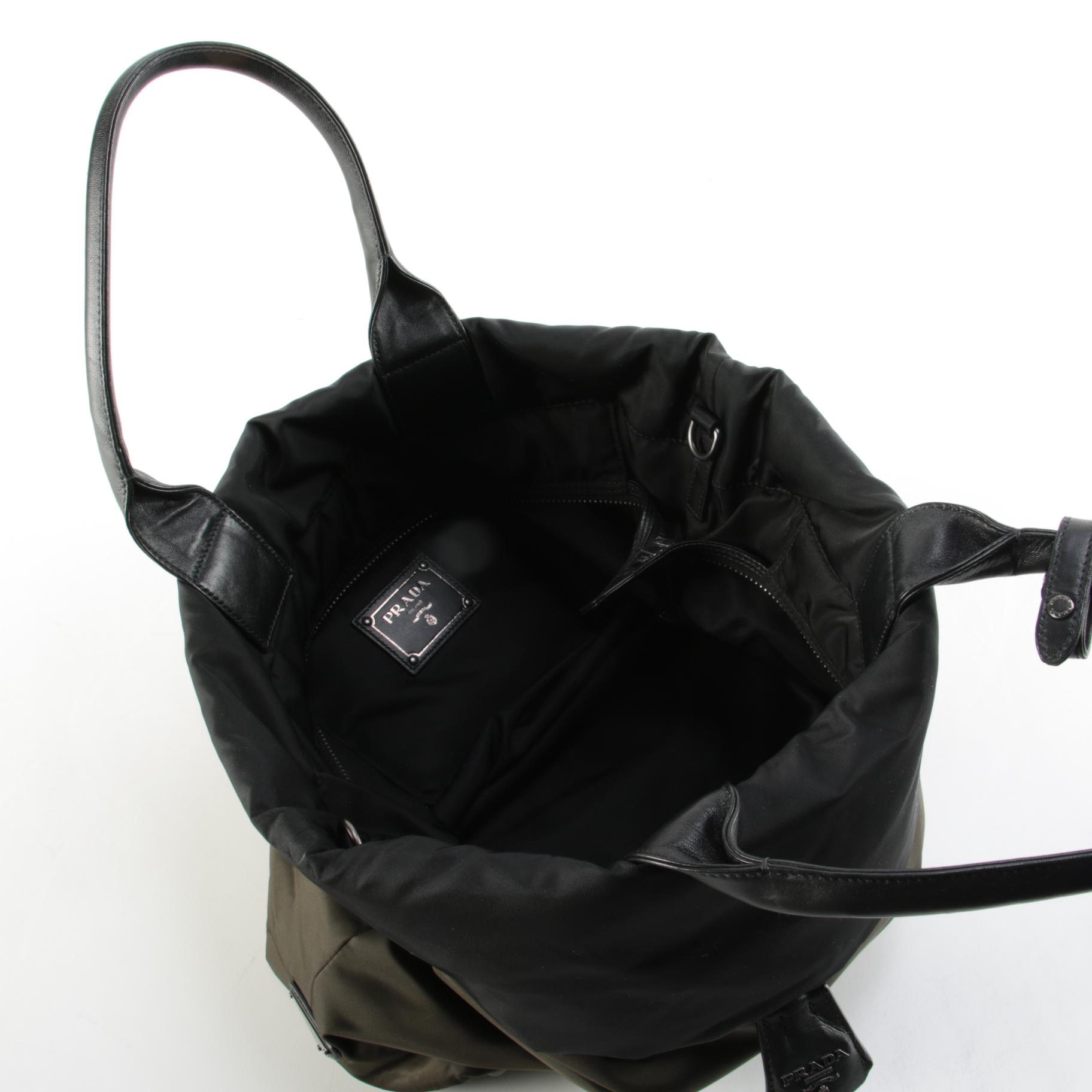 Prada Tessuto Olive and Black Reversible Tote Bag