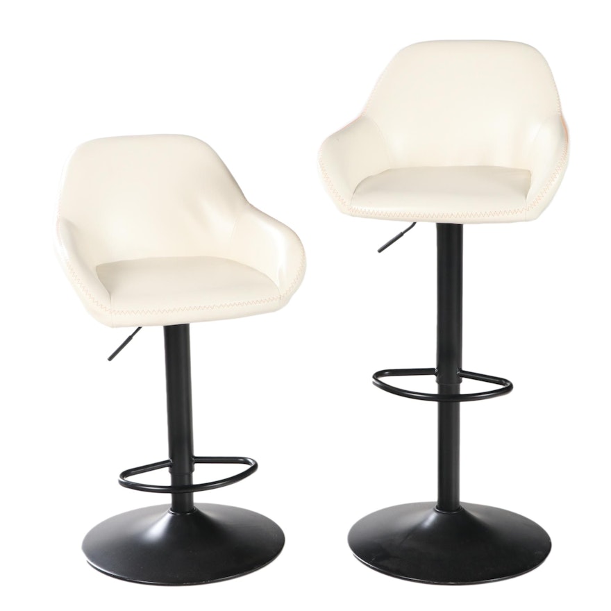 Pair of Glitzhome Faux Leather Adjustable Height Bar Stools with Gas Lift