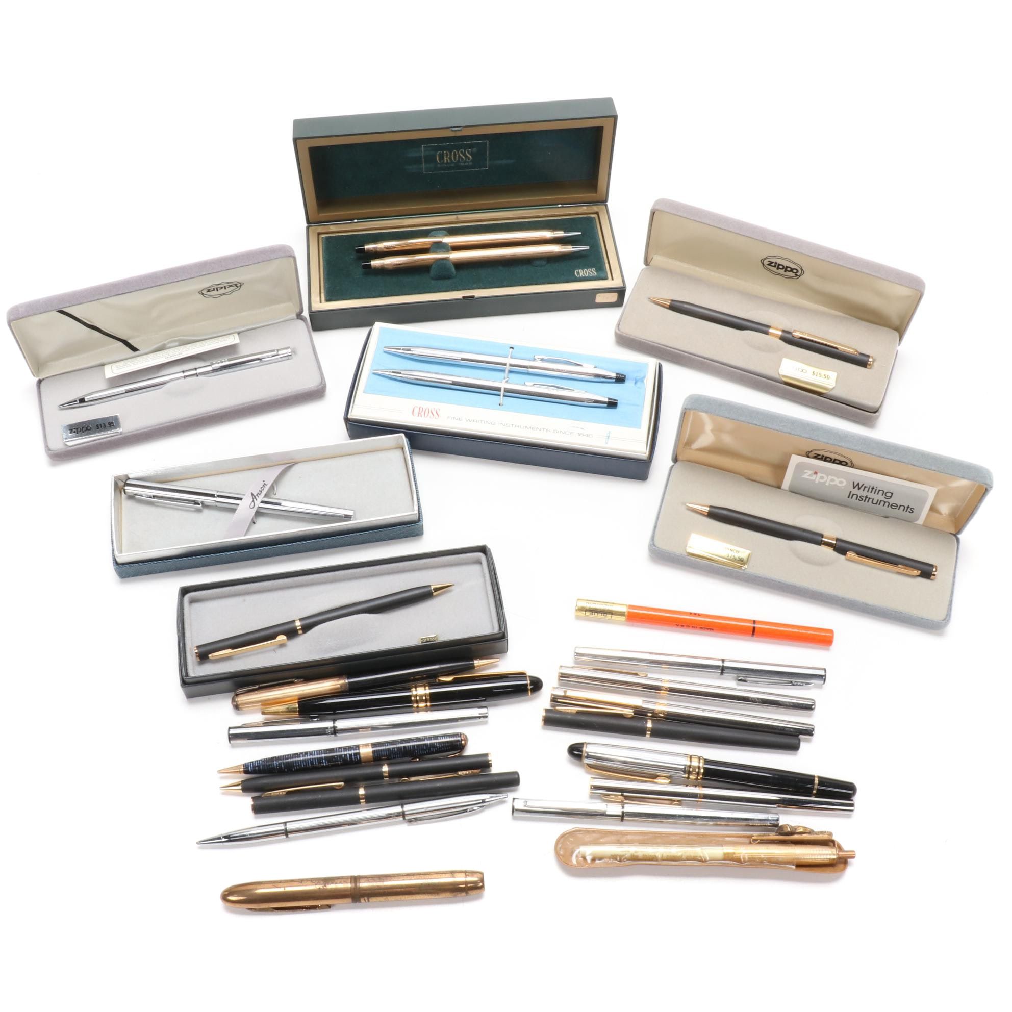 Cross, Parker, Anson and Zippo Pens and Mechanical Pencils