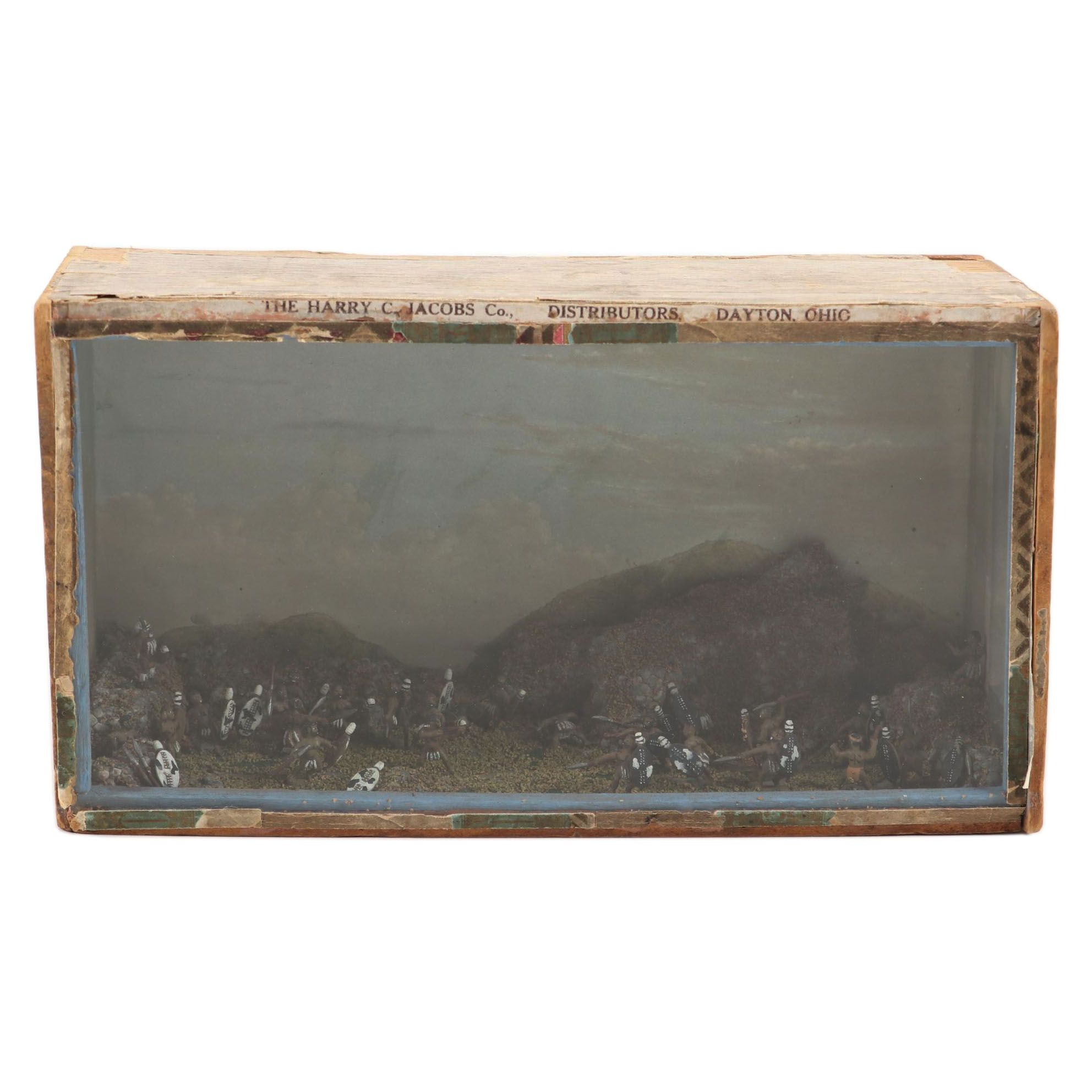 Handmade Zulu Battle Diorama in Harry C. Jacobs Co. Cigar Box