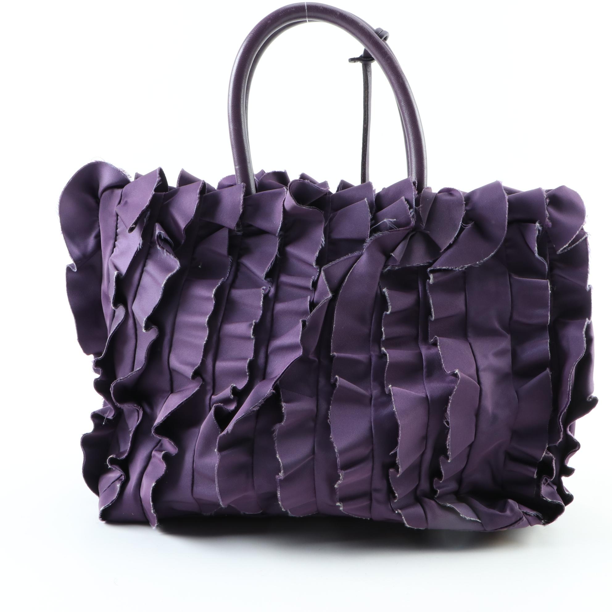 Prada Purple Ruffle Tessuto Nylon and Leather Tote
