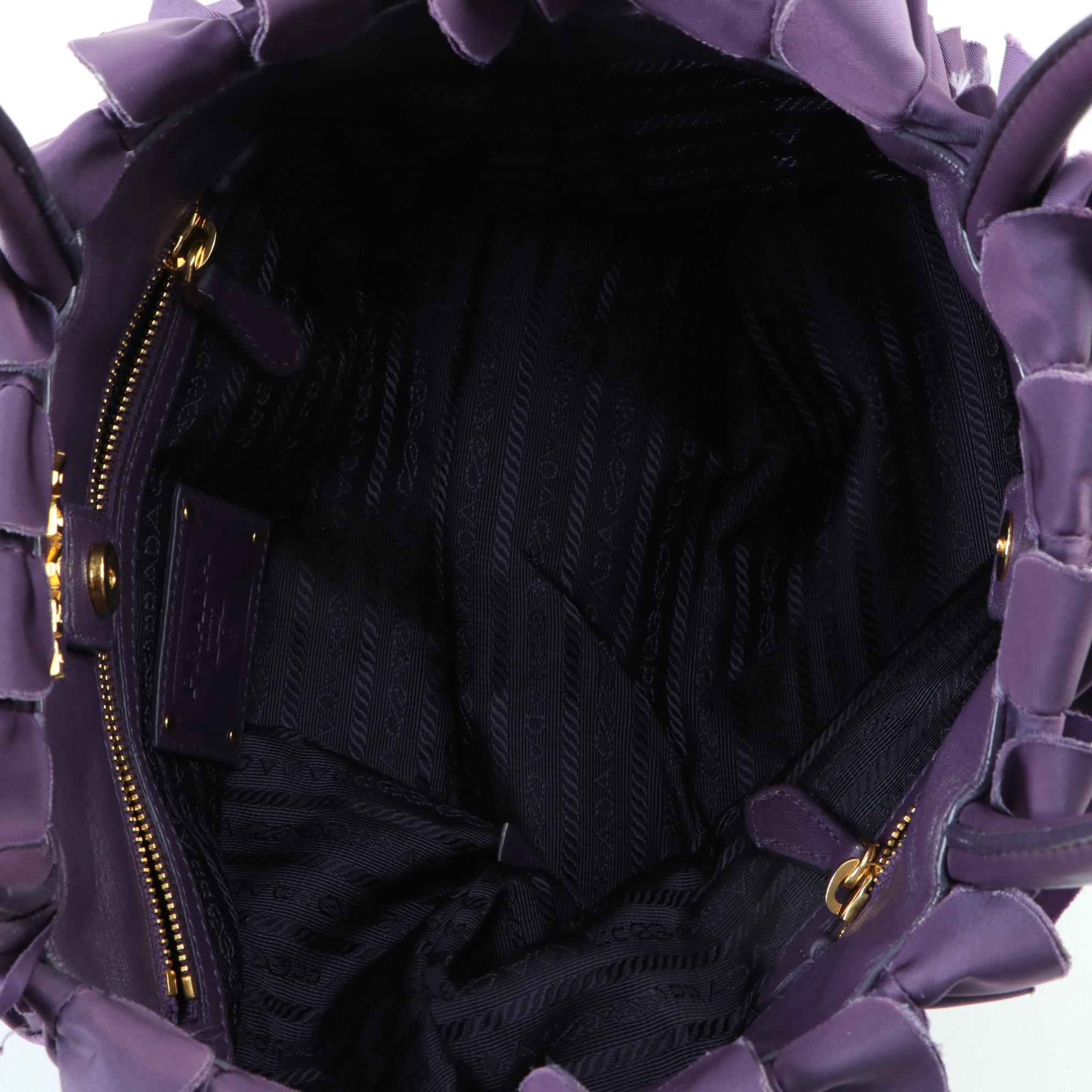 Prada Purple Ruffle Tessuto Nylon and Leather Tote