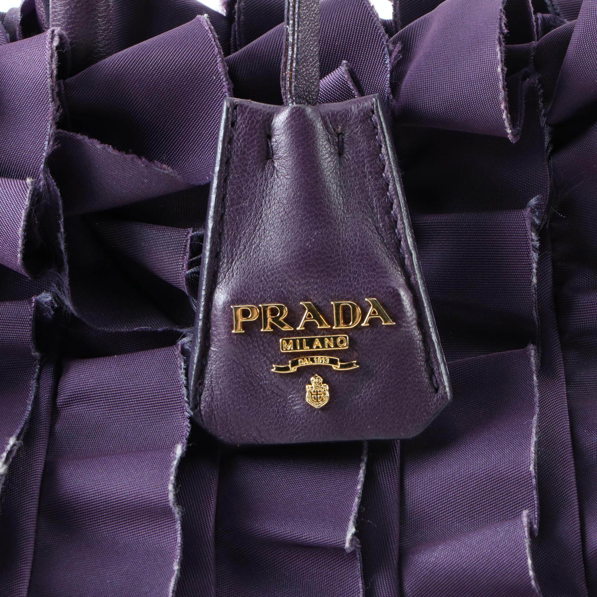 Prada Purple Ruffle Tessuto Nylon and Leather Tote