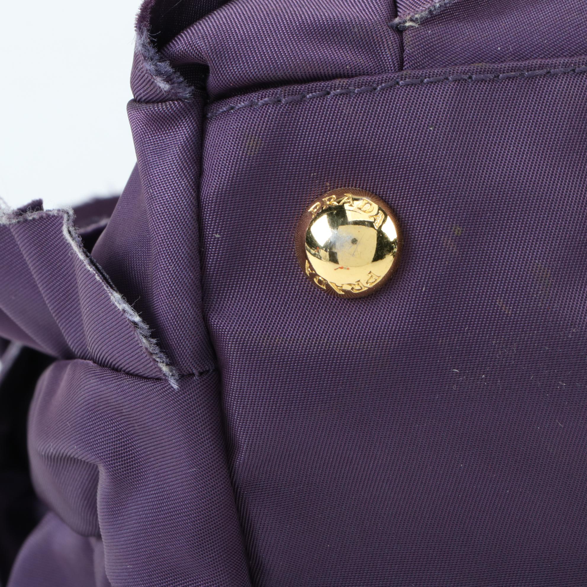 Prada Purple Ruffle Tessuto Nylon and Leather Tote