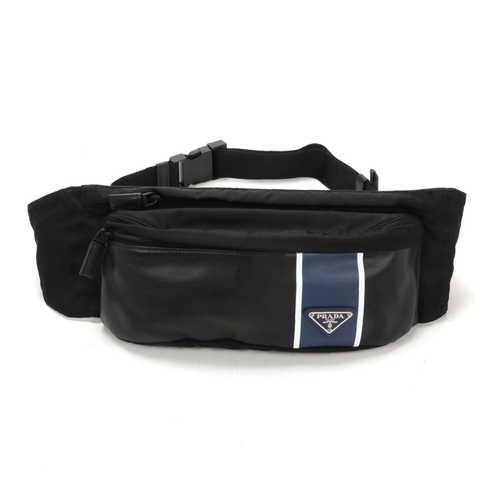 Prada Belt Bag in Printed Leather and Black Tessuto Nylon