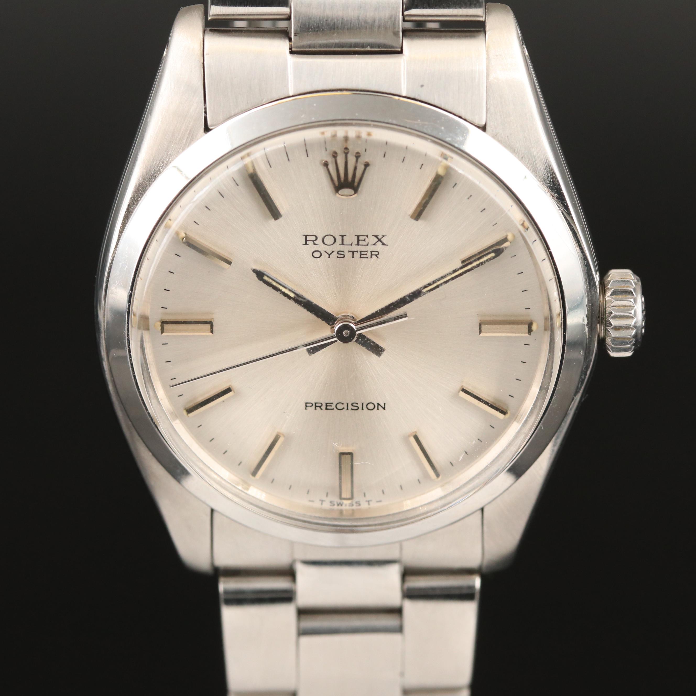 1972 Rolex Oyster Precision Stainless Steel Stem Wind Watch