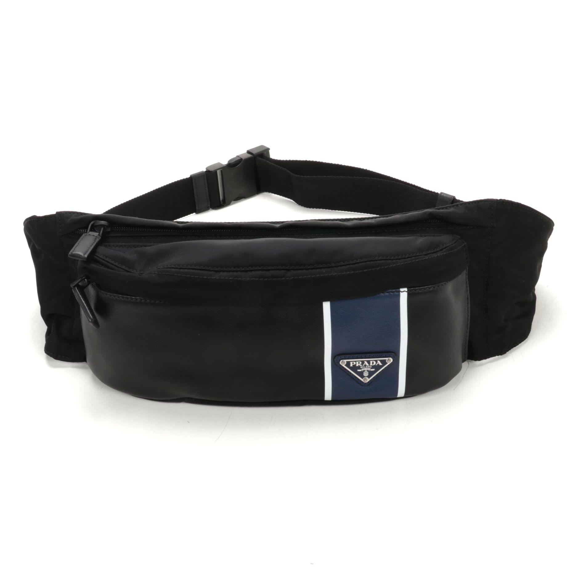 Prada Belt Bag in Printed Leather and Black Tessuto Nylon