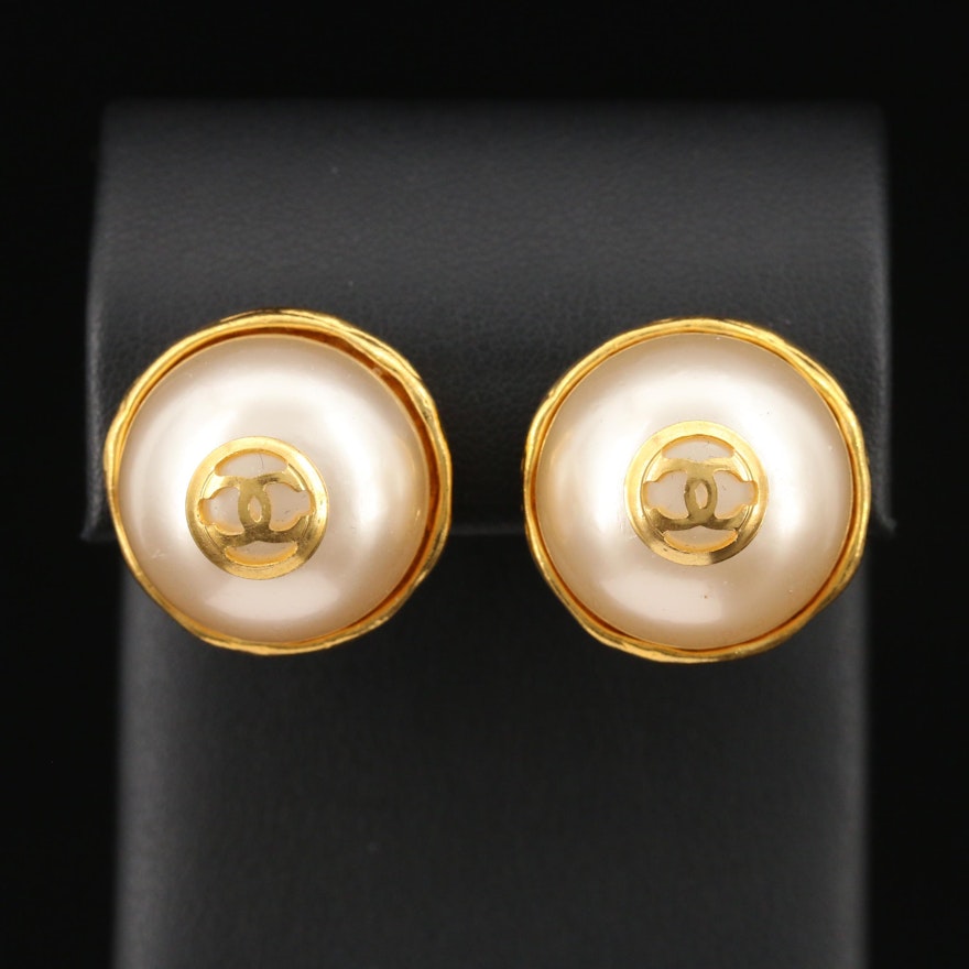 Chanel Faux Pearl Earrings