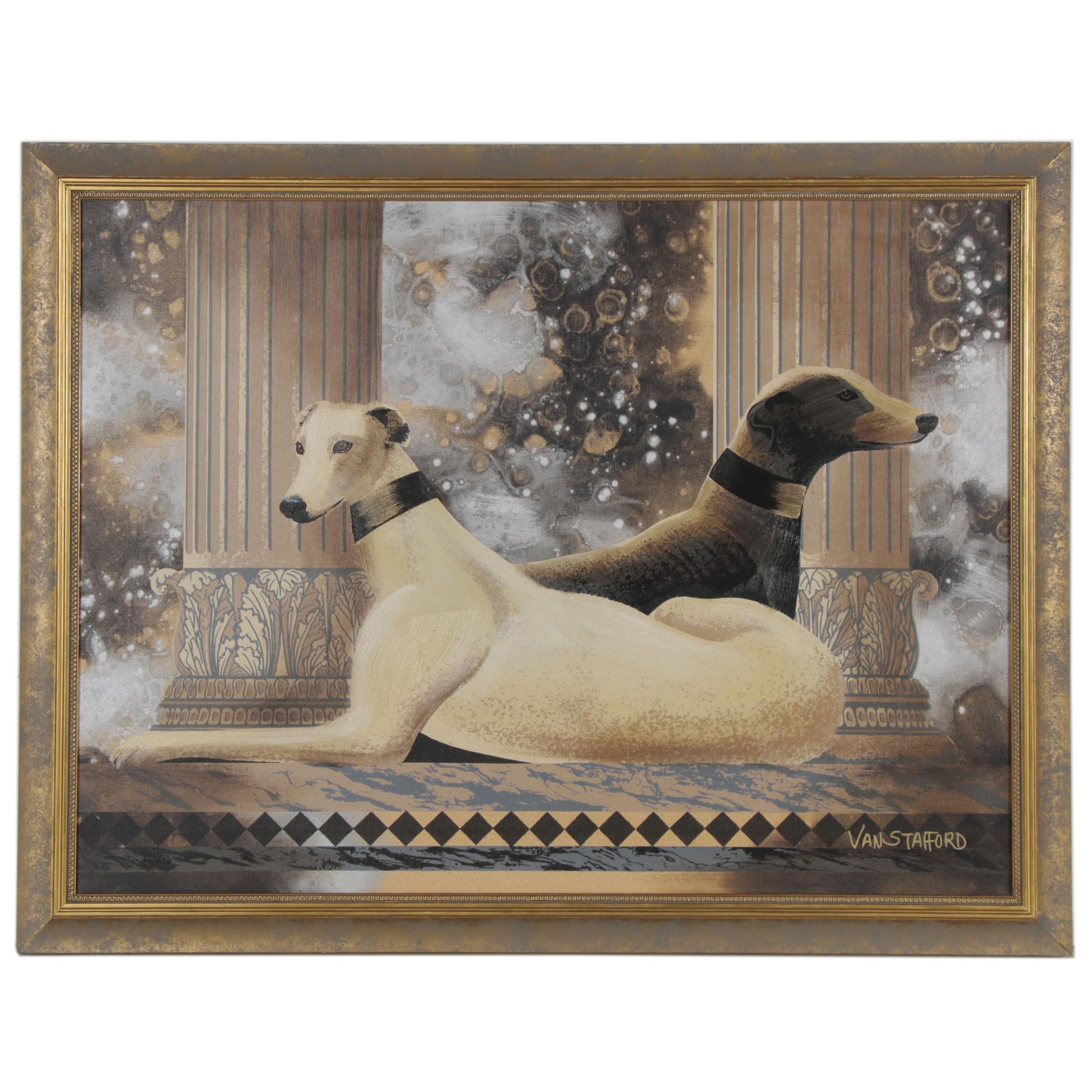 Van Stafford Oil Painting of Greyhounds, Late 20th to 21st Century