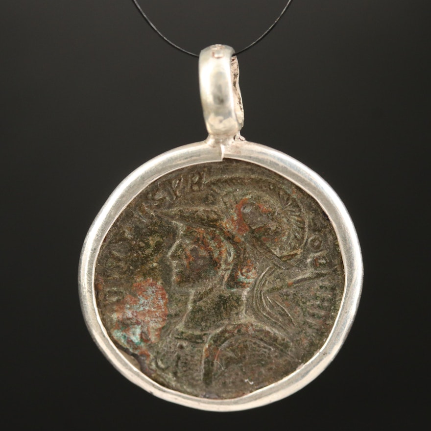 Circa 276 A.D. Bronze Roman Imperial Antoninianus Coin Pendant in 950 Silver