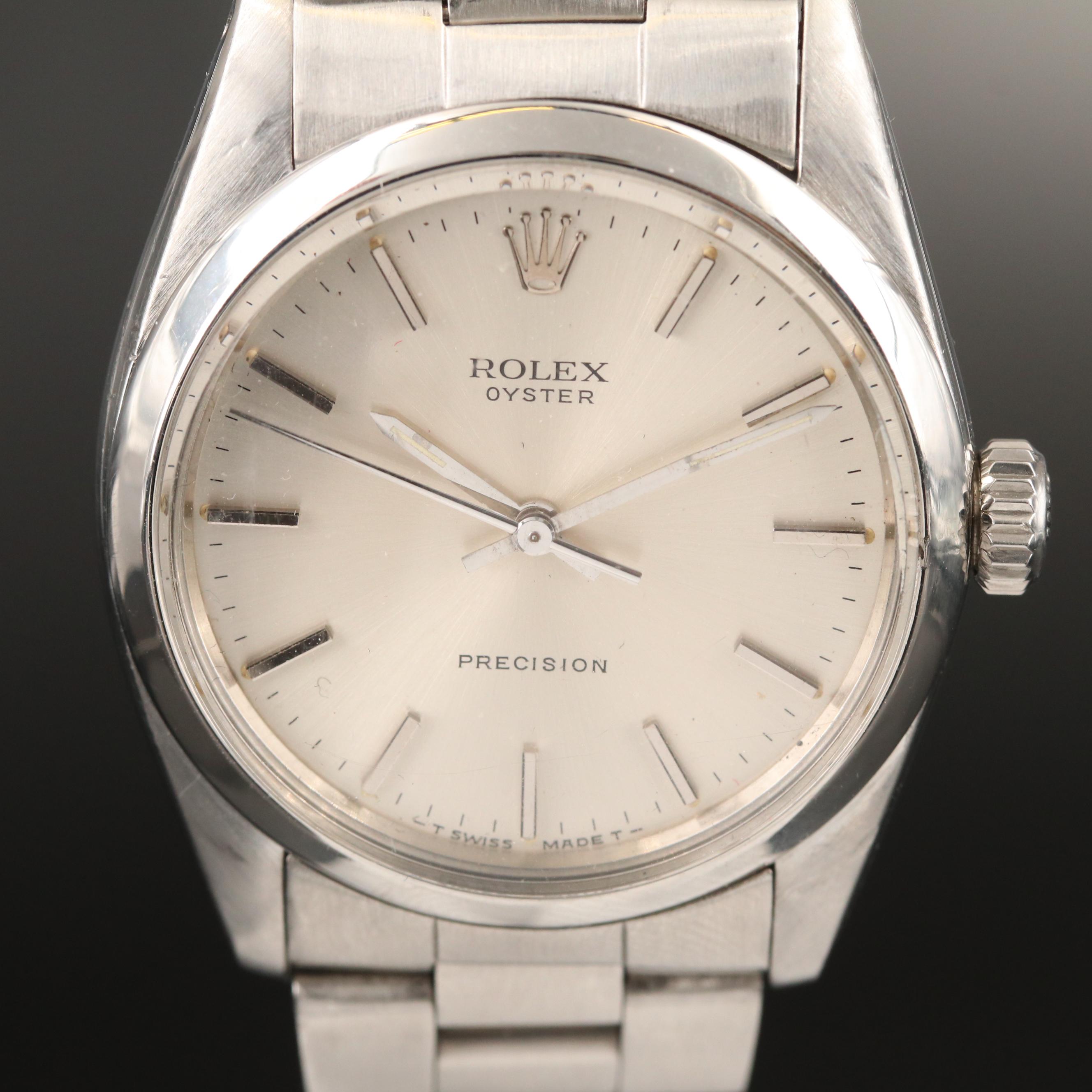 1986 Rolex Oyster Precision Stainless Steel Stem Wind Watch