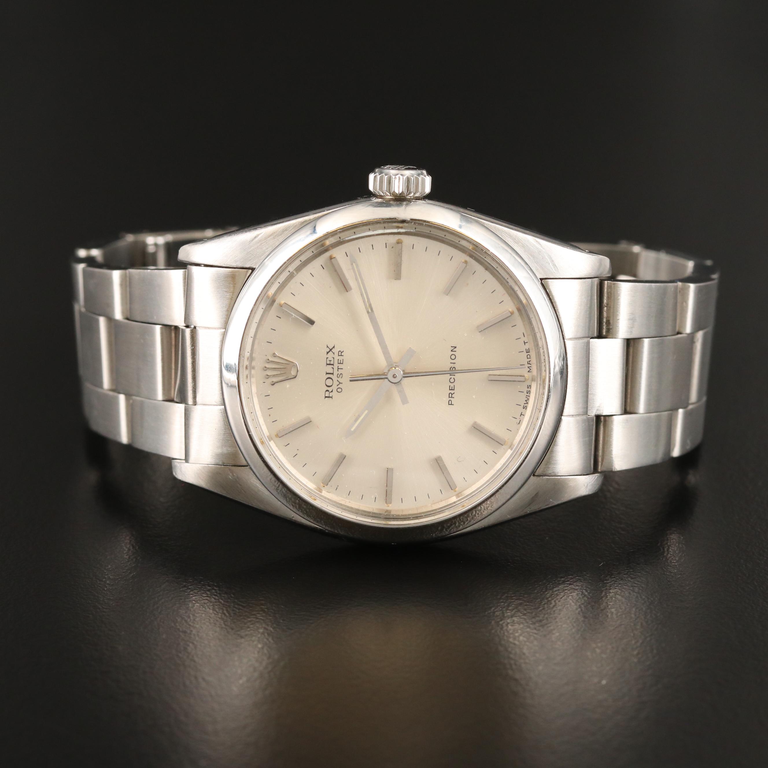 1986 Rolex Oyster Precision Stainless Steel Stem Wind Watch