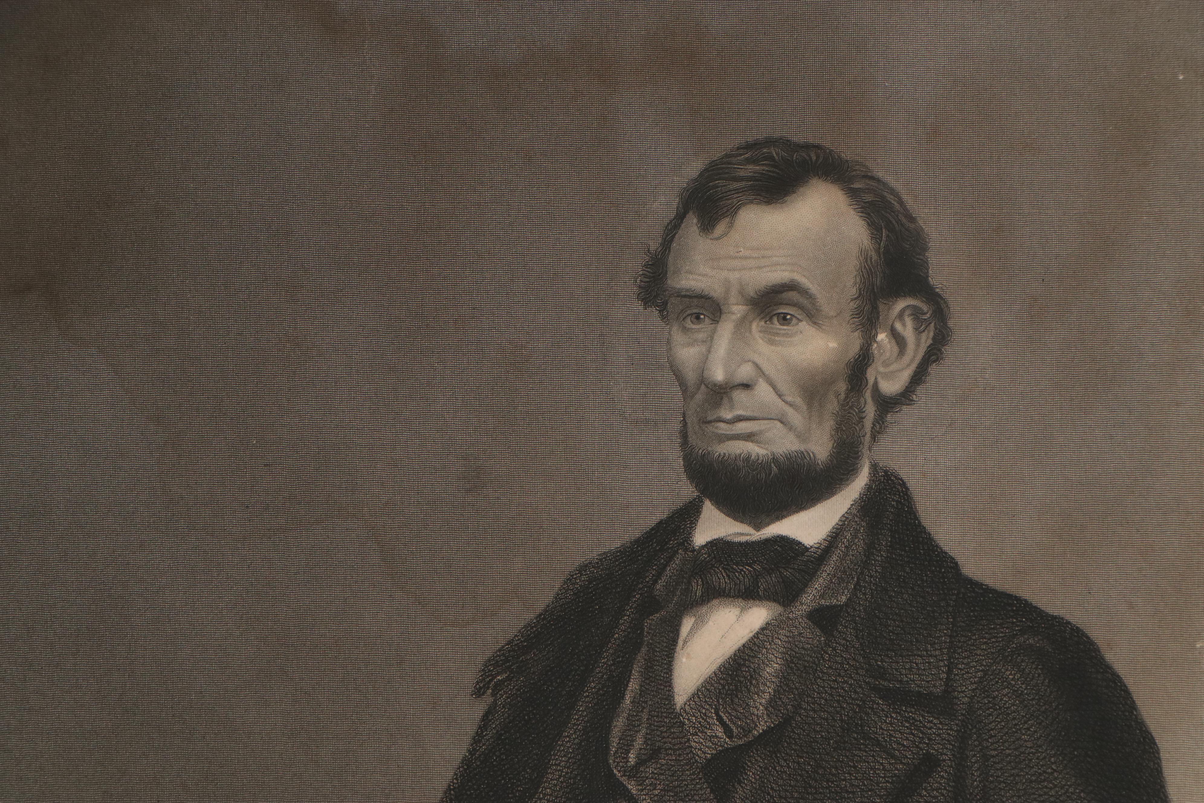 Thomas Hicks Engraving "Abraham Lincoln," 1865