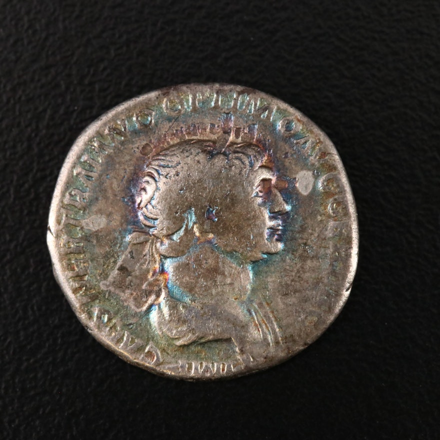 Ancient Roman Imperial AR Denarius of Trajan, ca. 115 A.D.
