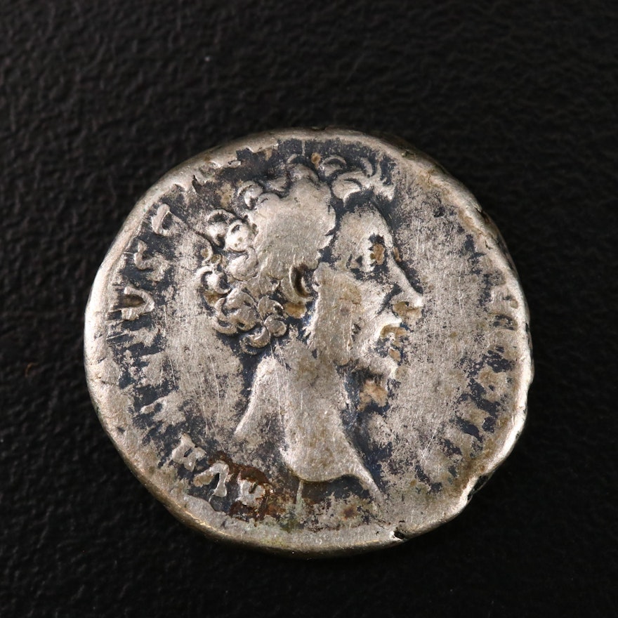 Ancient Roman Imperial AR Denarius of Marcus Aurelius, ca. 158 A.D.