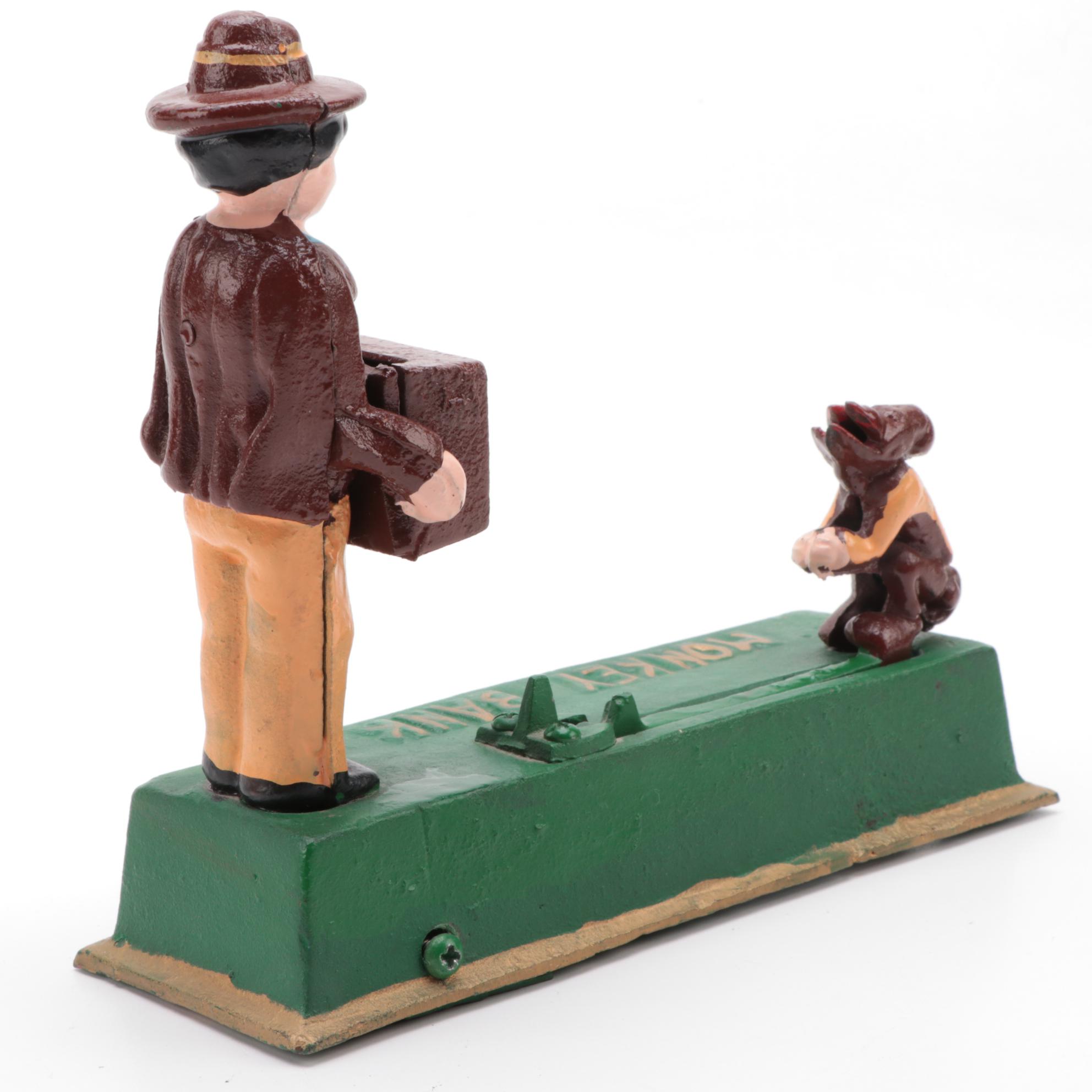 Cast Iron Mechanical Coin Banks Including "Leap Frog" and "Monkey"