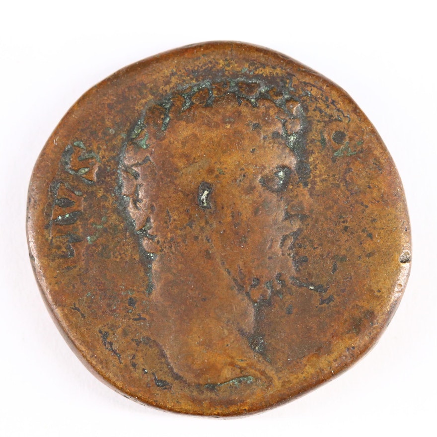 Ancient Roman Imperial AE Sestertius Coin of Aelius, ca. 137 A.D.
