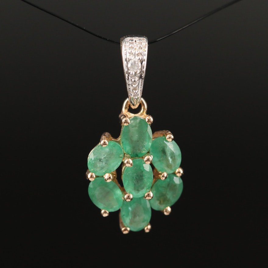 10K Emerald and Diamond Pendant