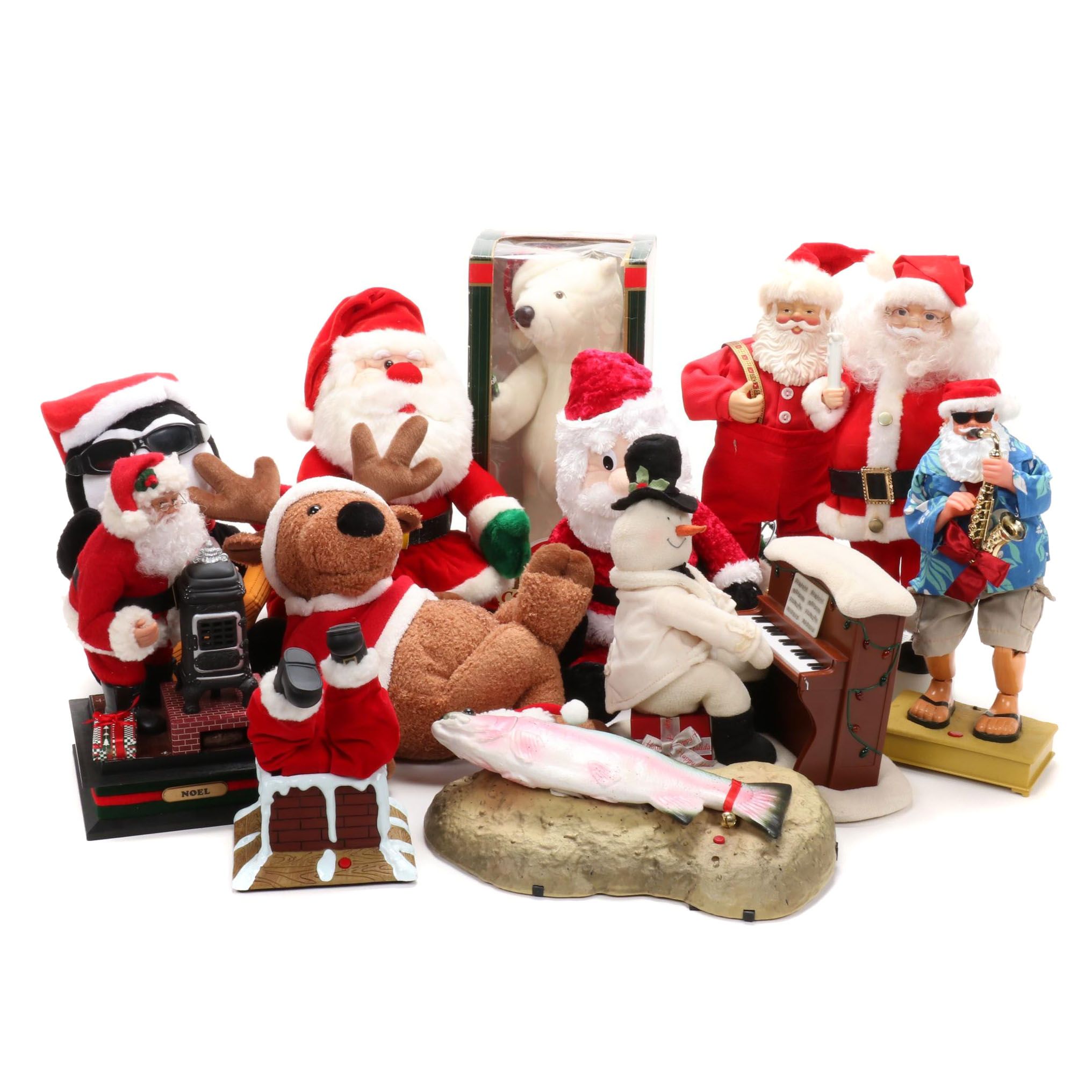 Christmas-Themed Animated Santa Toys and Decor Including Coca-Cola Polar Bear