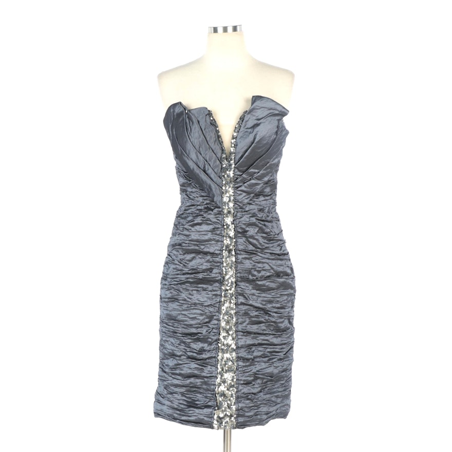Alberto Makali Charcoal Gray Silk Sequined Two-Way Cocktail Dress
