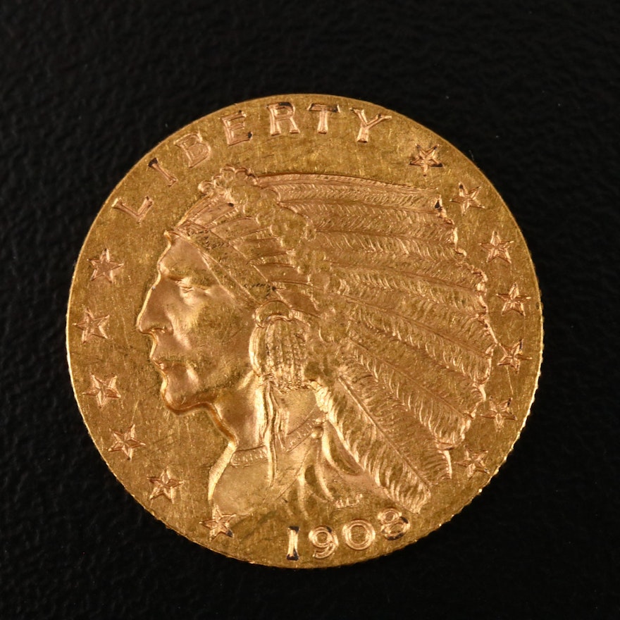 1908 Indian Head $2.50 Gold Quarter Eagle