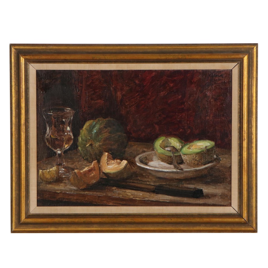 Still Life Oil Painting Attributed to H. Thomas Clark "Melons," Mid-20th Century